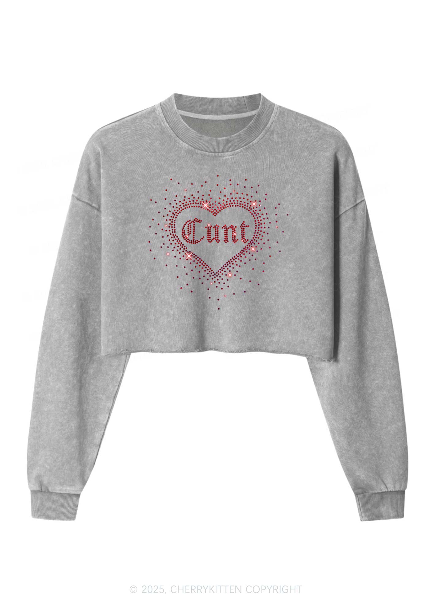 Rhinestone Love Cxxt Y2K Crop Washed Sweatshirts Cherrykitten - Image 3