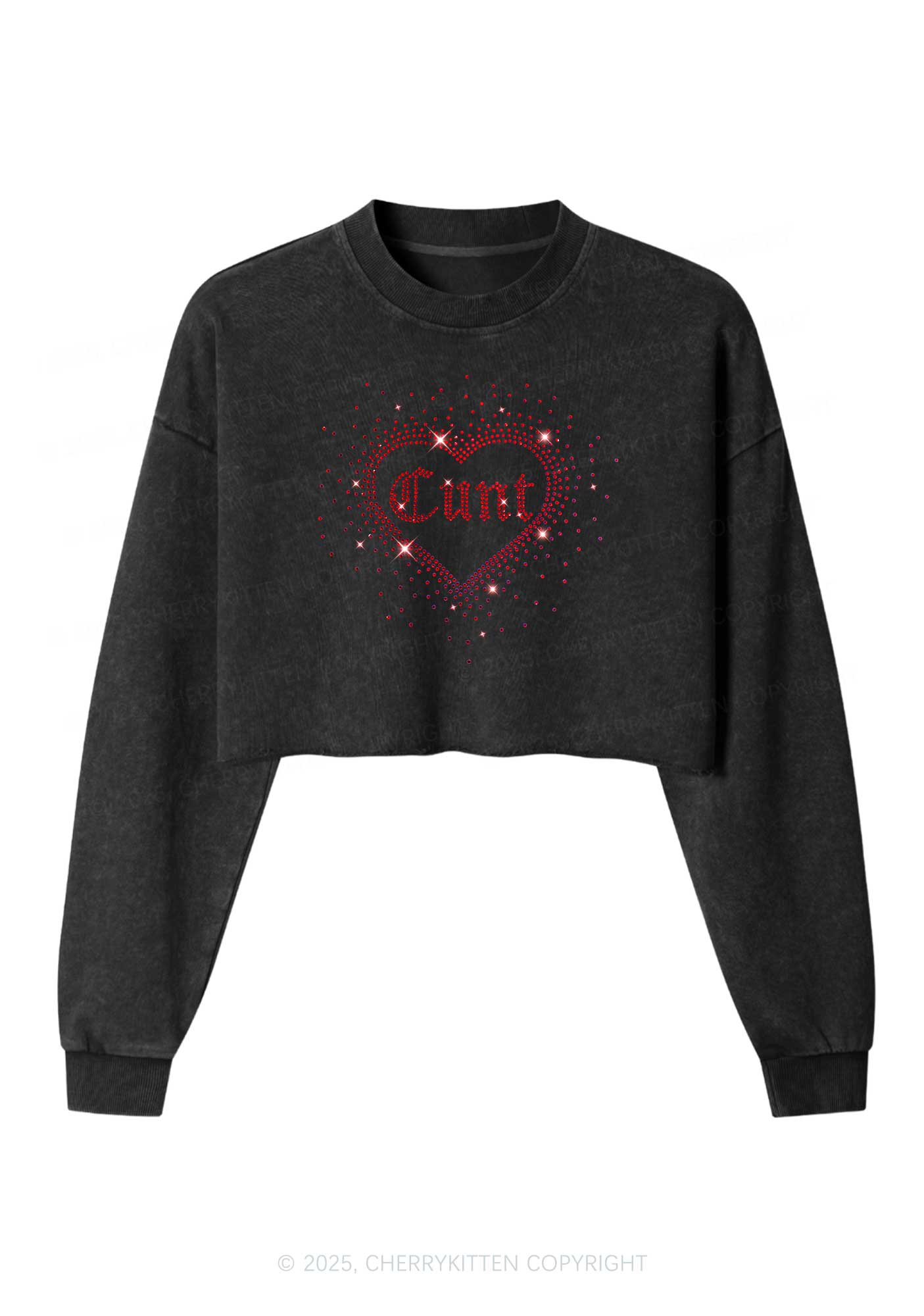 Rhinestone Love Cxxt Y2K Crop Washed Sweatshirts Cherrykitten - Image 4