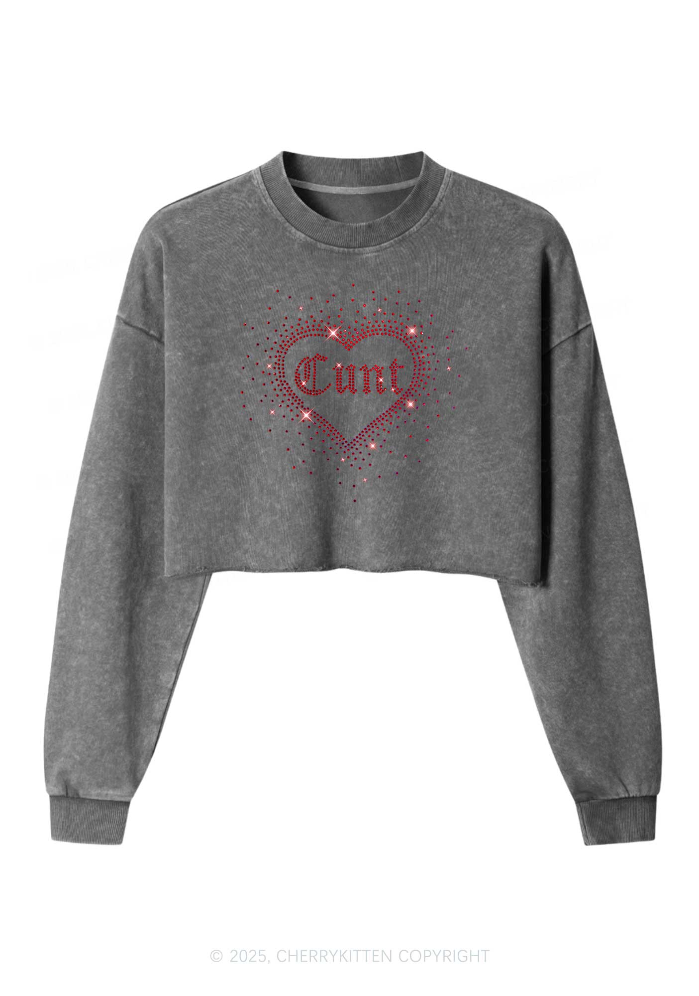 Rhinestone Love Cxxt Y2K Crop Washed Sweatshirts Cherrykitten - Image 5
