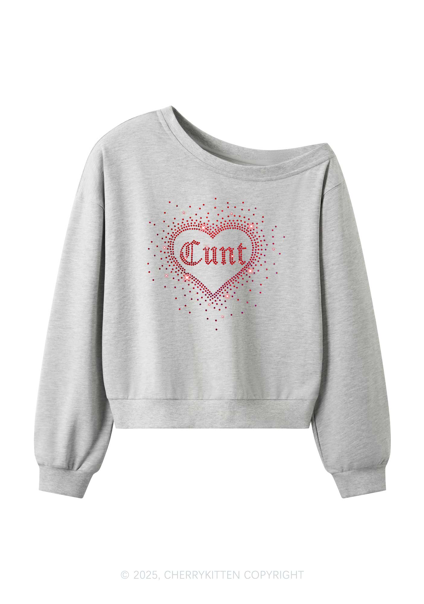 Rhinestone Love Cxxt Y2K Off Shoulder Sweatshirts Cherrykitten - Image 2