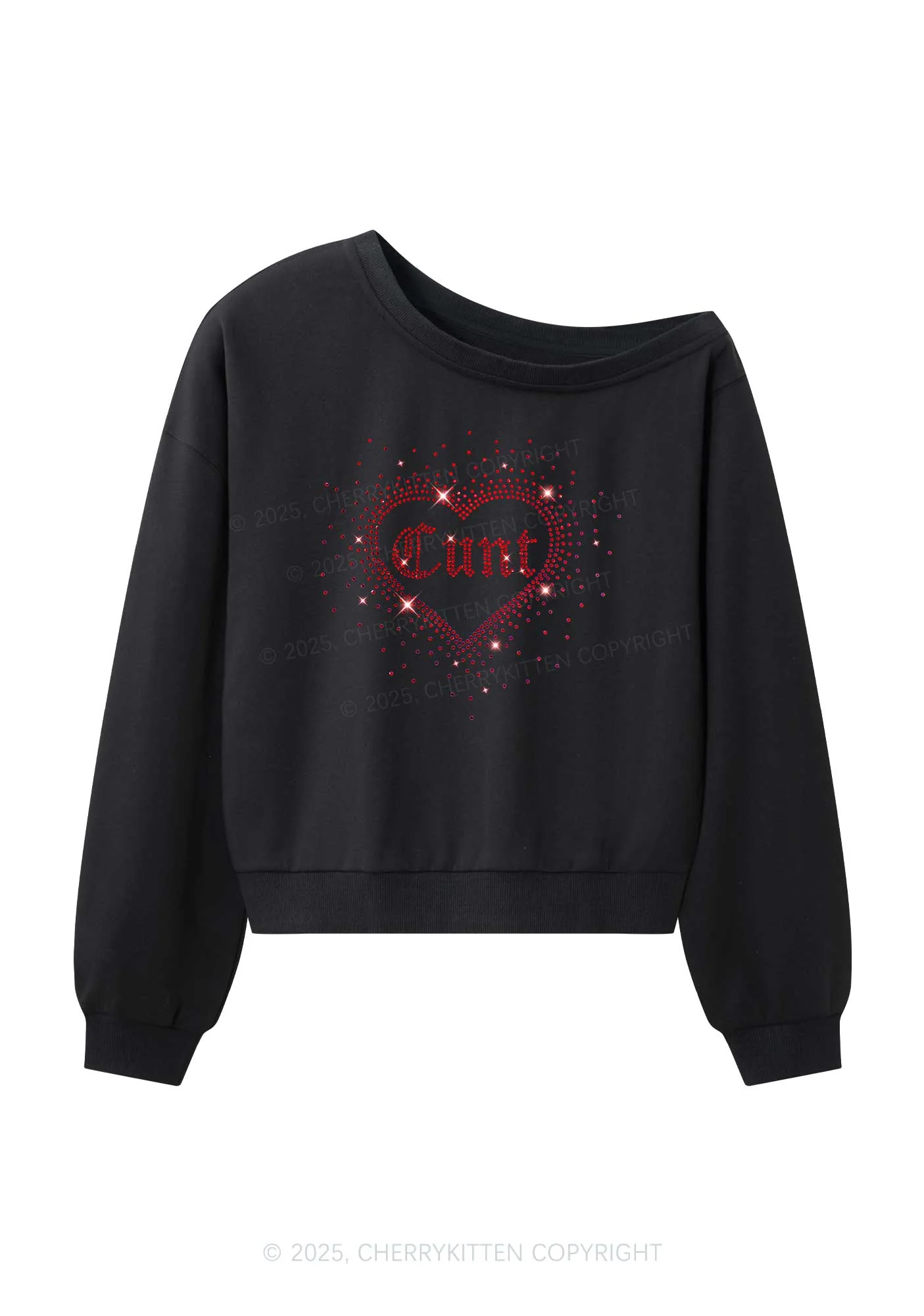 Rhinestone Love Cxxt Y2K Off Shoulder Sweatshirts Cherrykitten - Image 3