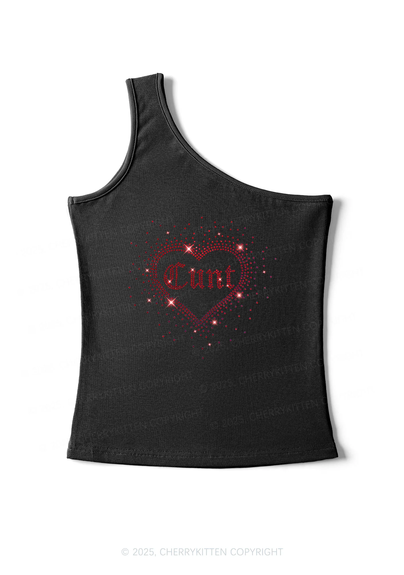 Rhinestone Love Cxxt Y2K One Shoulder Tank Top Cherrykitten - Image 2