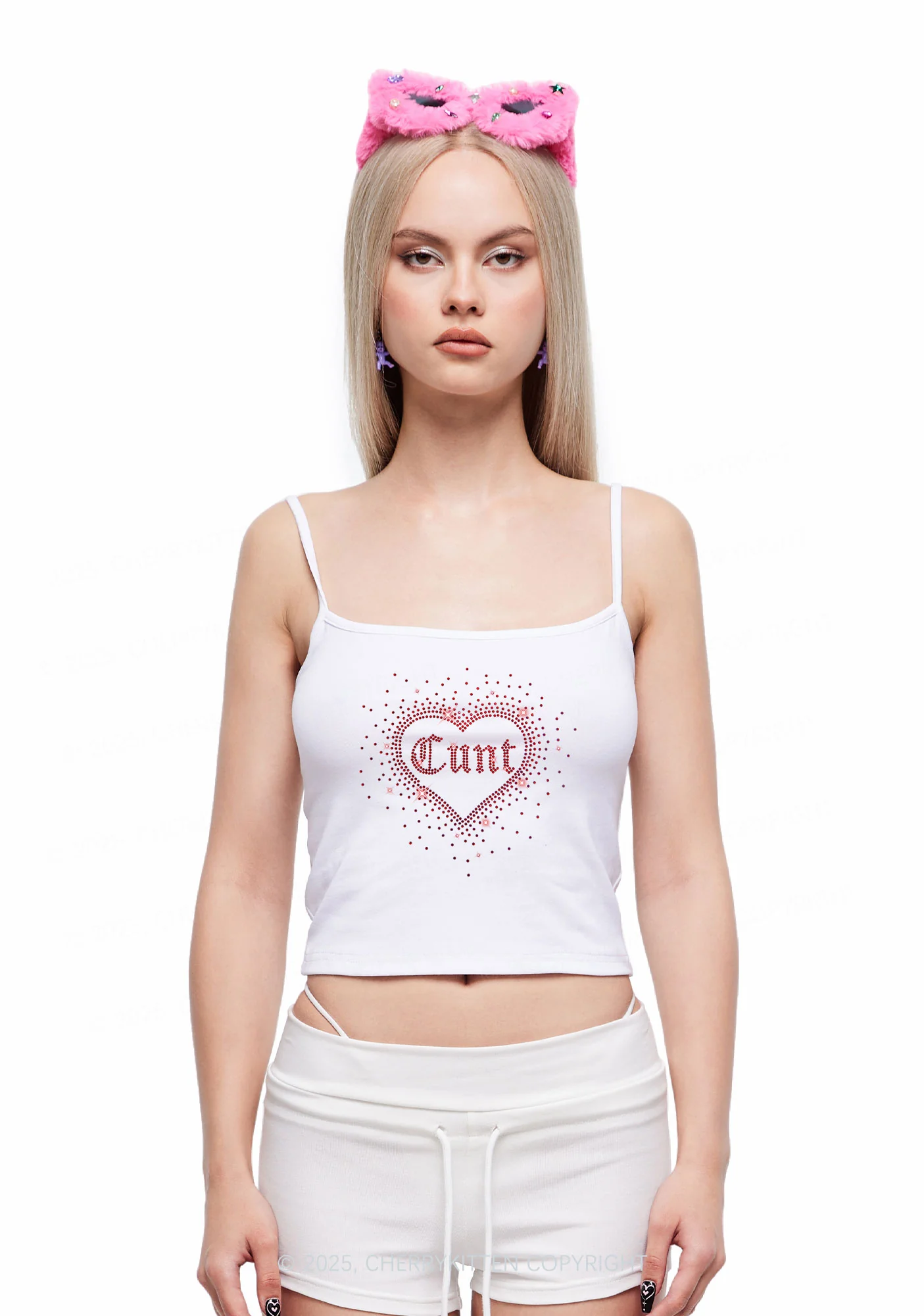 Rhinestone Love Cxxt Y2K Spaghetti Strap Cami Cherrykitten - Image 2