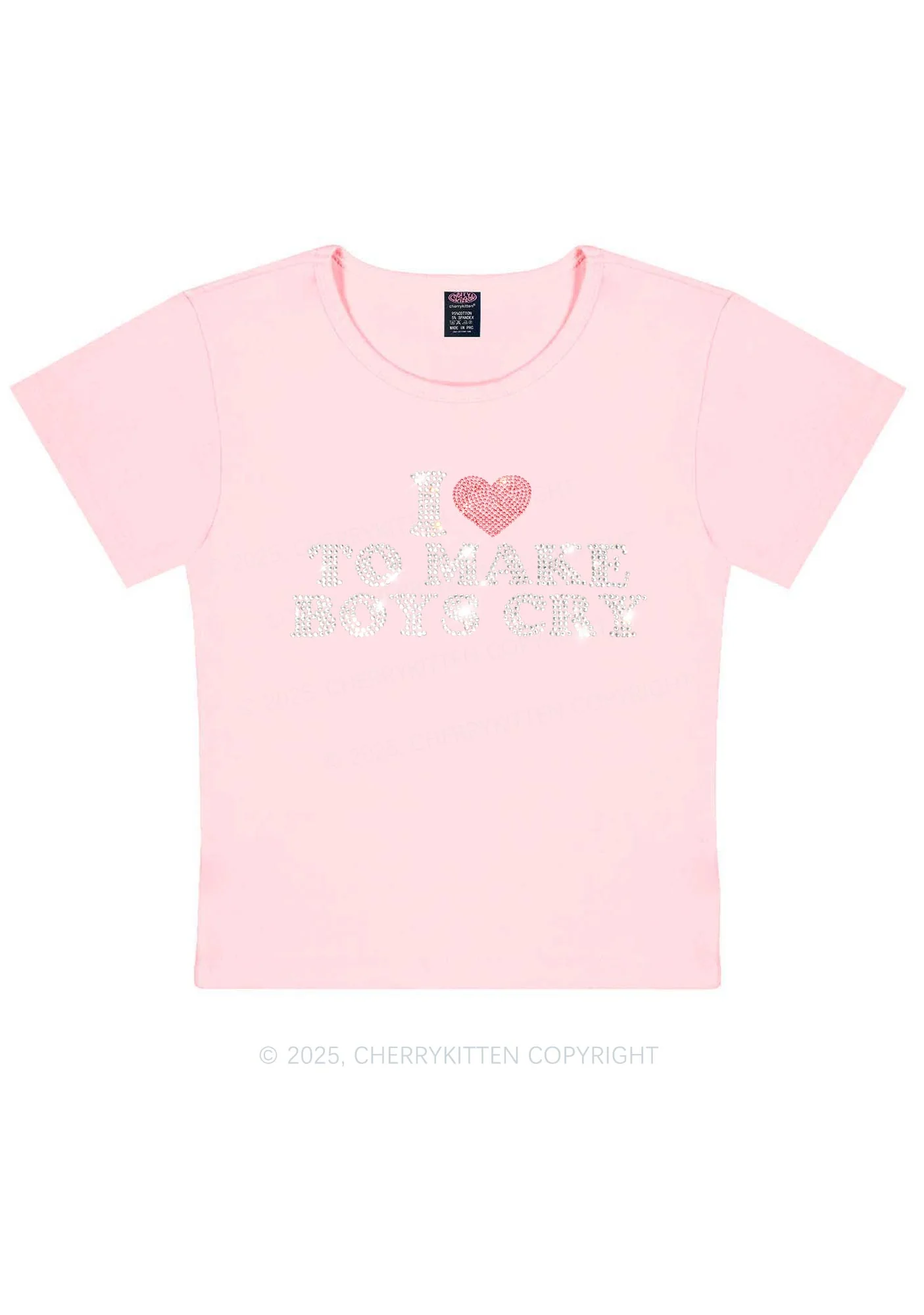 Rhinestone Love To Make Boys Cry Y2K Baby Tee Cherrykitten - Image 13