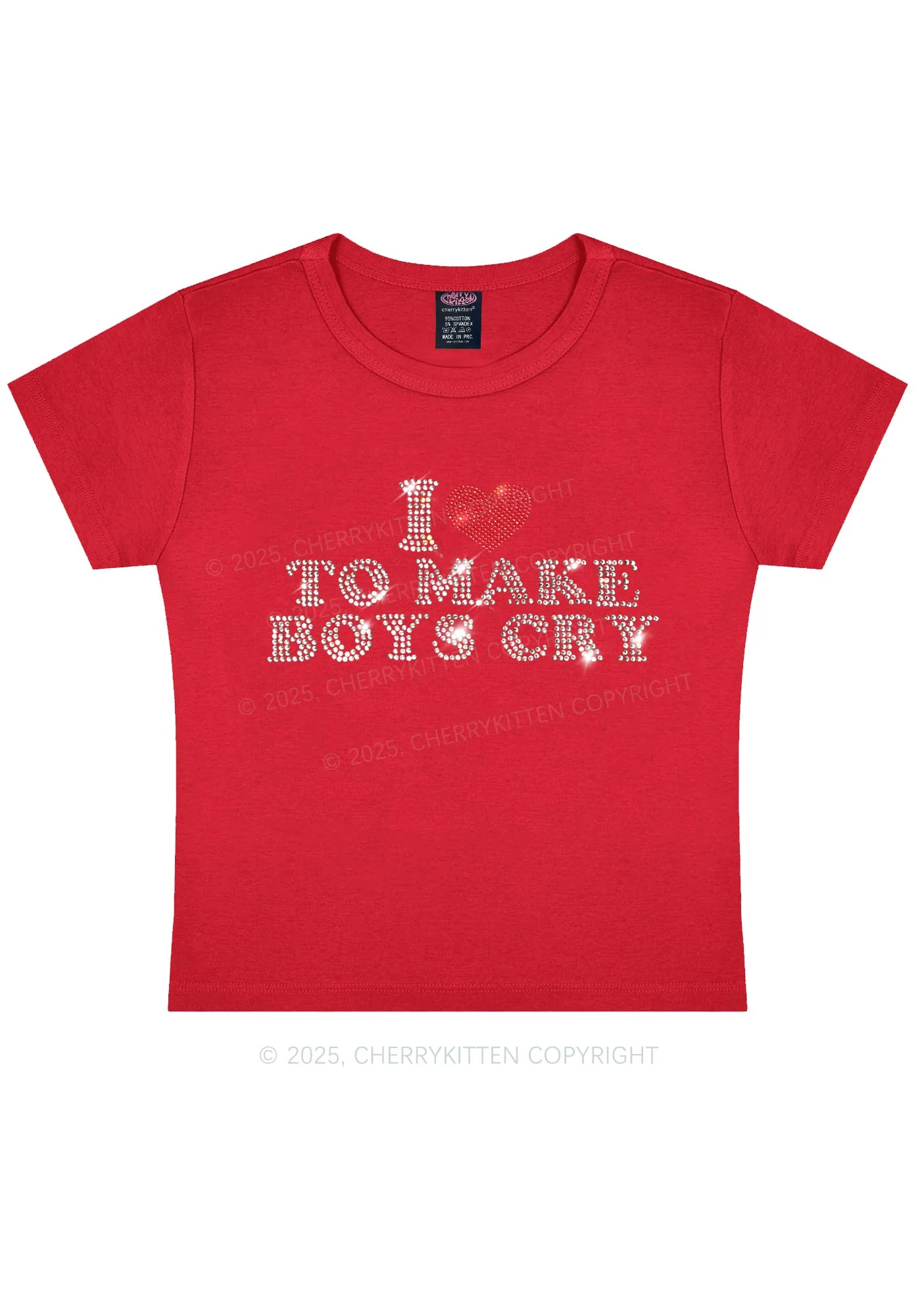Rhinestone Love To Make Boys Cry Y2K Baby Tee Cherrykitten - Image 8