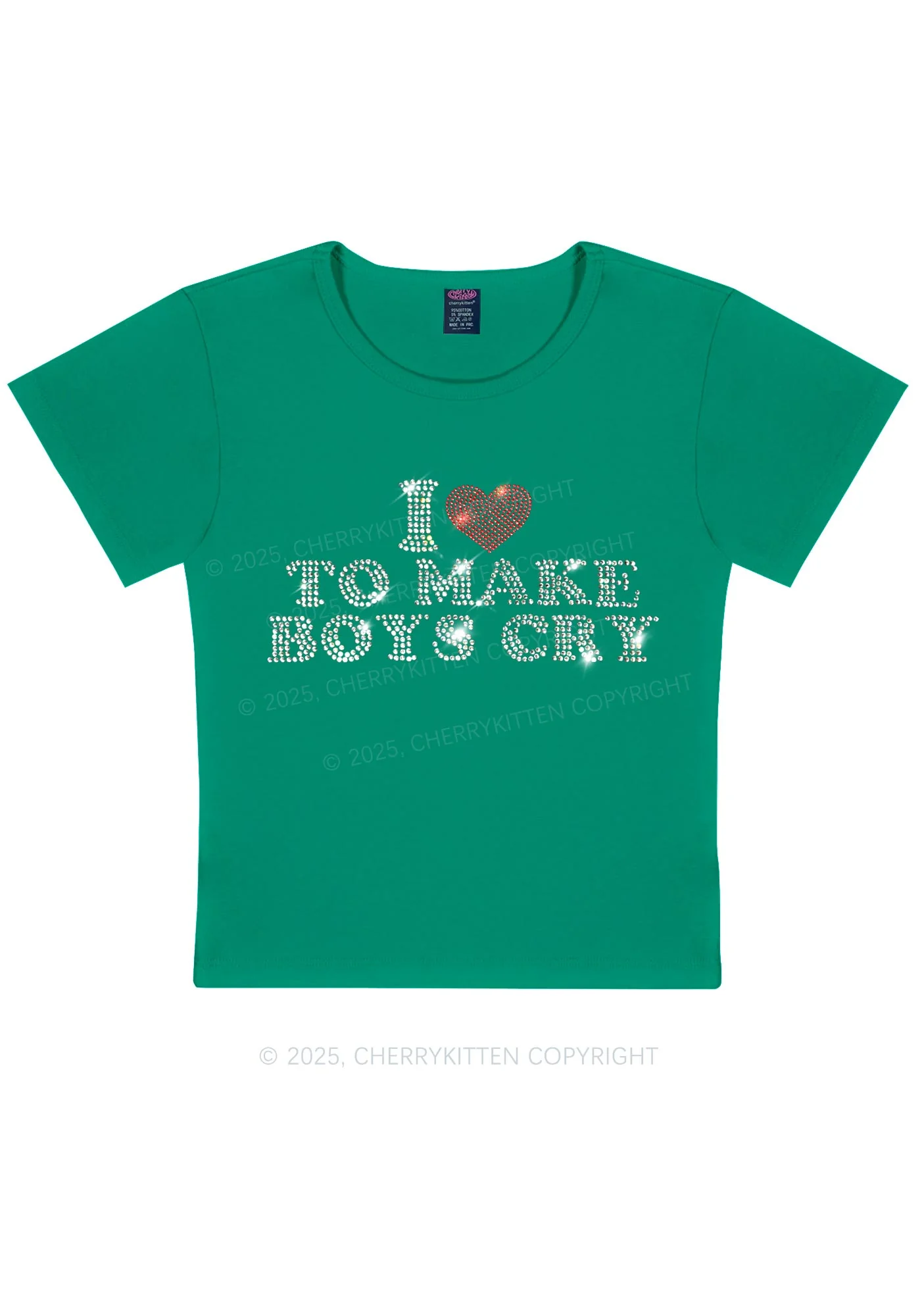 Rhinestone Love To Make Boys Cry Y2K Baby Tee Cherrykitten - Image 9
