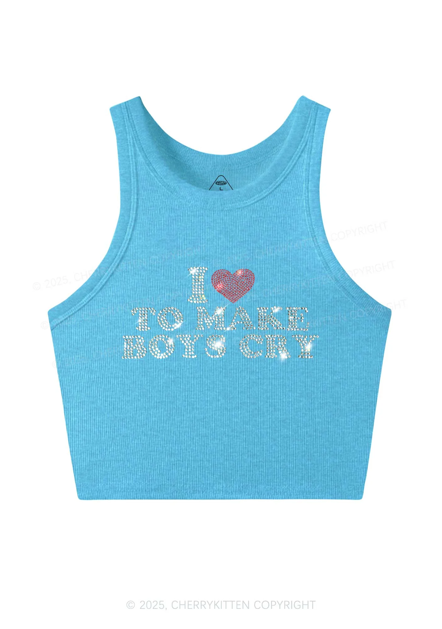 Rhinestone Love To Make Boys Cry Y2K Crop Tank Top Cherrykitten - Image 3