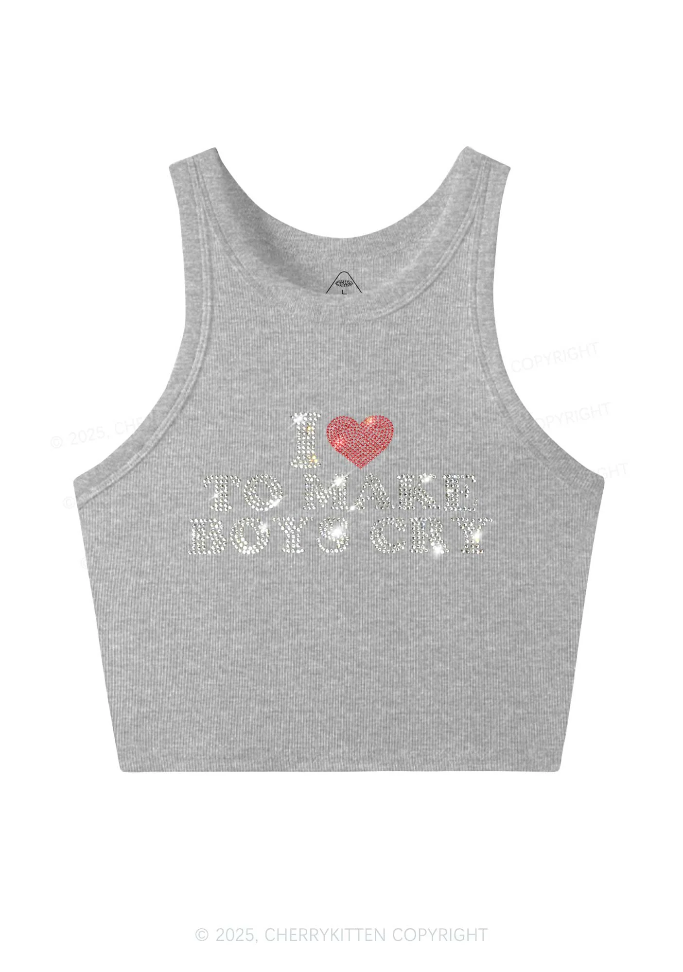 Rhinestone Love To Make Boys Cry Y2K Crop Tank Top Cherrykitten - Image 4