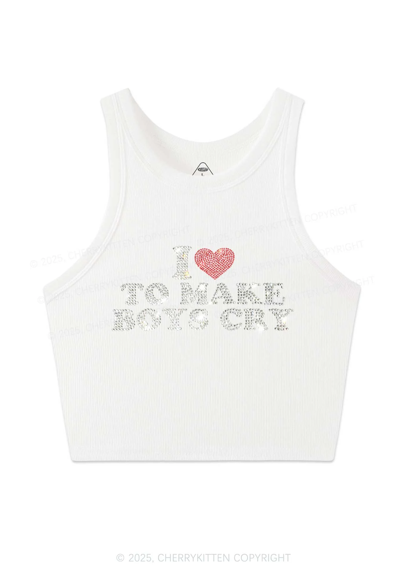 Rhinestone Love To Make Boys Cry Y2K Crop Tank Top Cherrykitten - Image 5