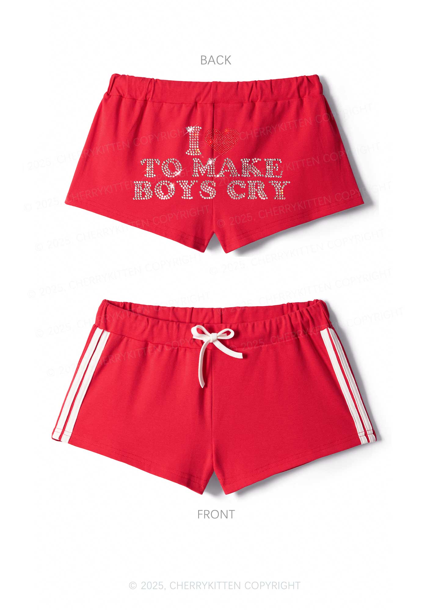 Rhinestone Love To Make Boys Cry Y2K Drawstring Mini Shorts Cherrykitten - Image 6