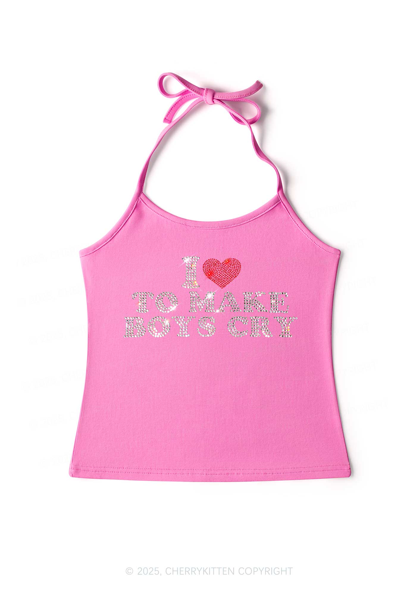 Rhinestone Love To Make Boys Cry Y2K Halter Neck Cami Cherrykitten - Image 2