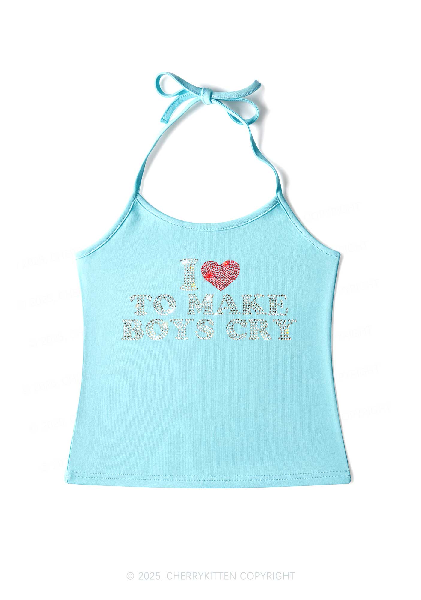 Rhinestone Love To Make Boys Cry Y2K Halter Neck Cami Cherrykitten - Image 3