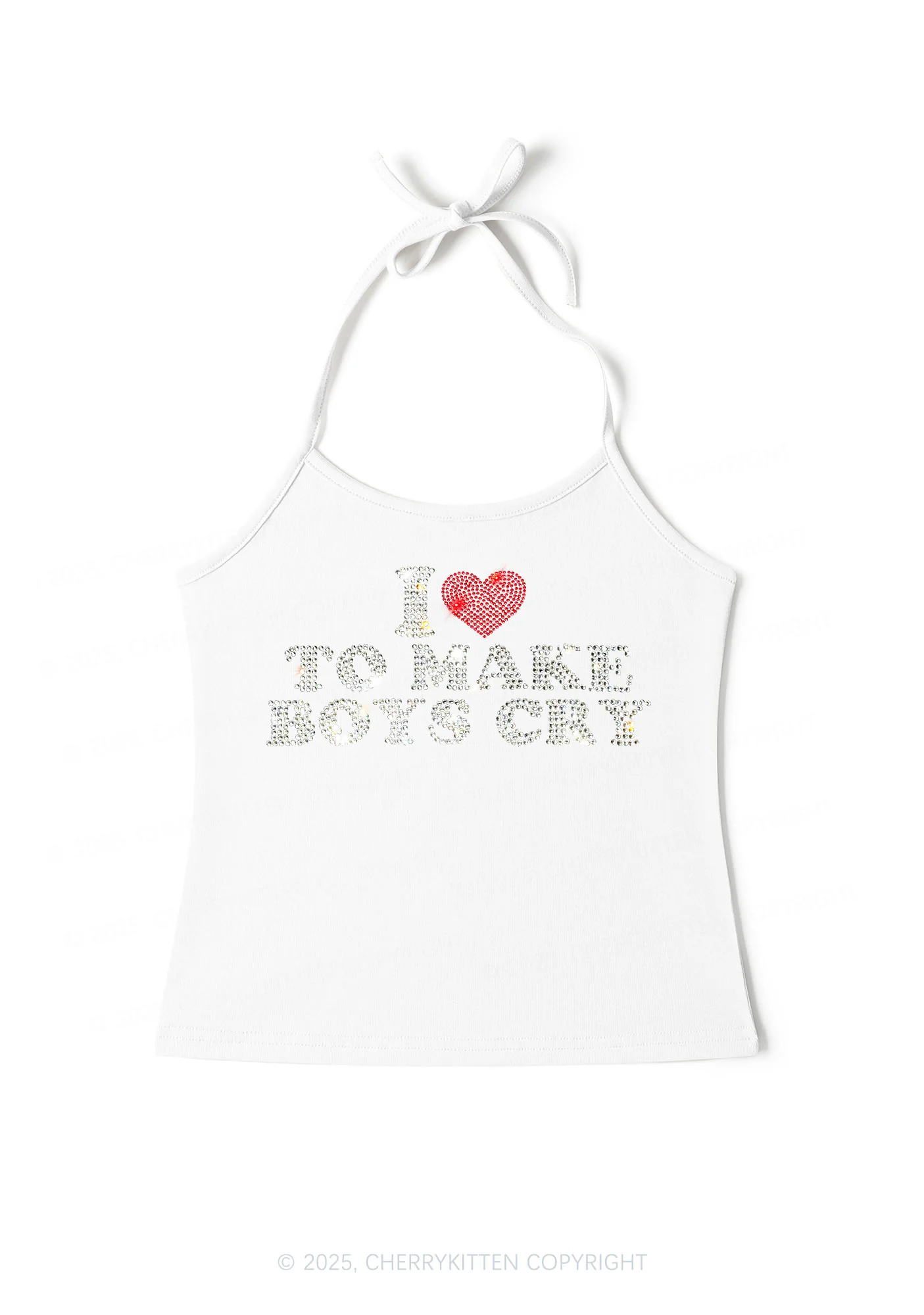 Rhinestone Love To Make Boys Cry Y2K Halter Neck Cami Cherrykitten - Image 4