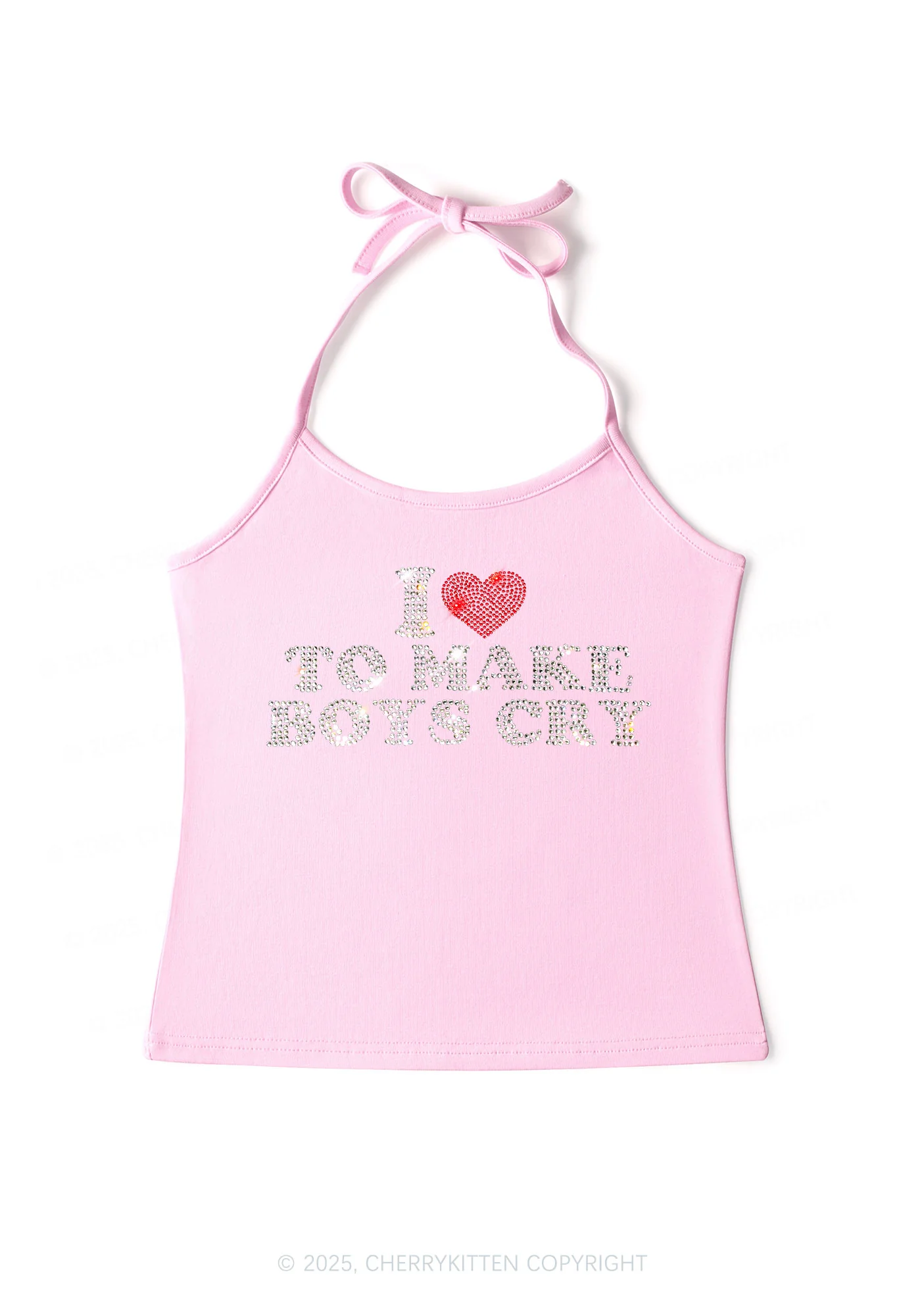 Rhinestone Love To Make Boys Cry Y2K Halter Neck Cami Cherrykitten - Image 5