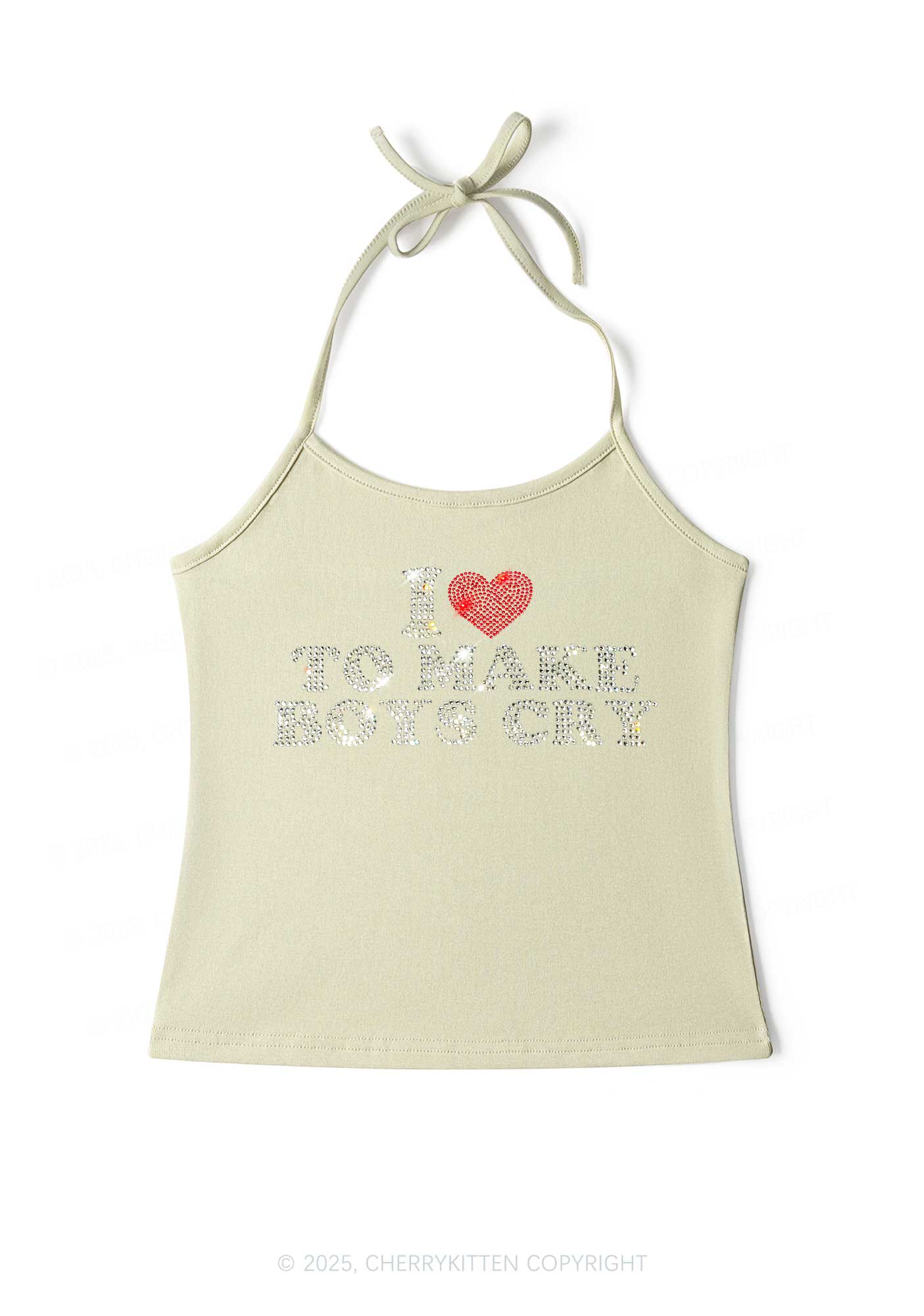 Rhinestone Love To Make Boys Cry Y2K Halter Neck Cami Cherrykitten - Image 6