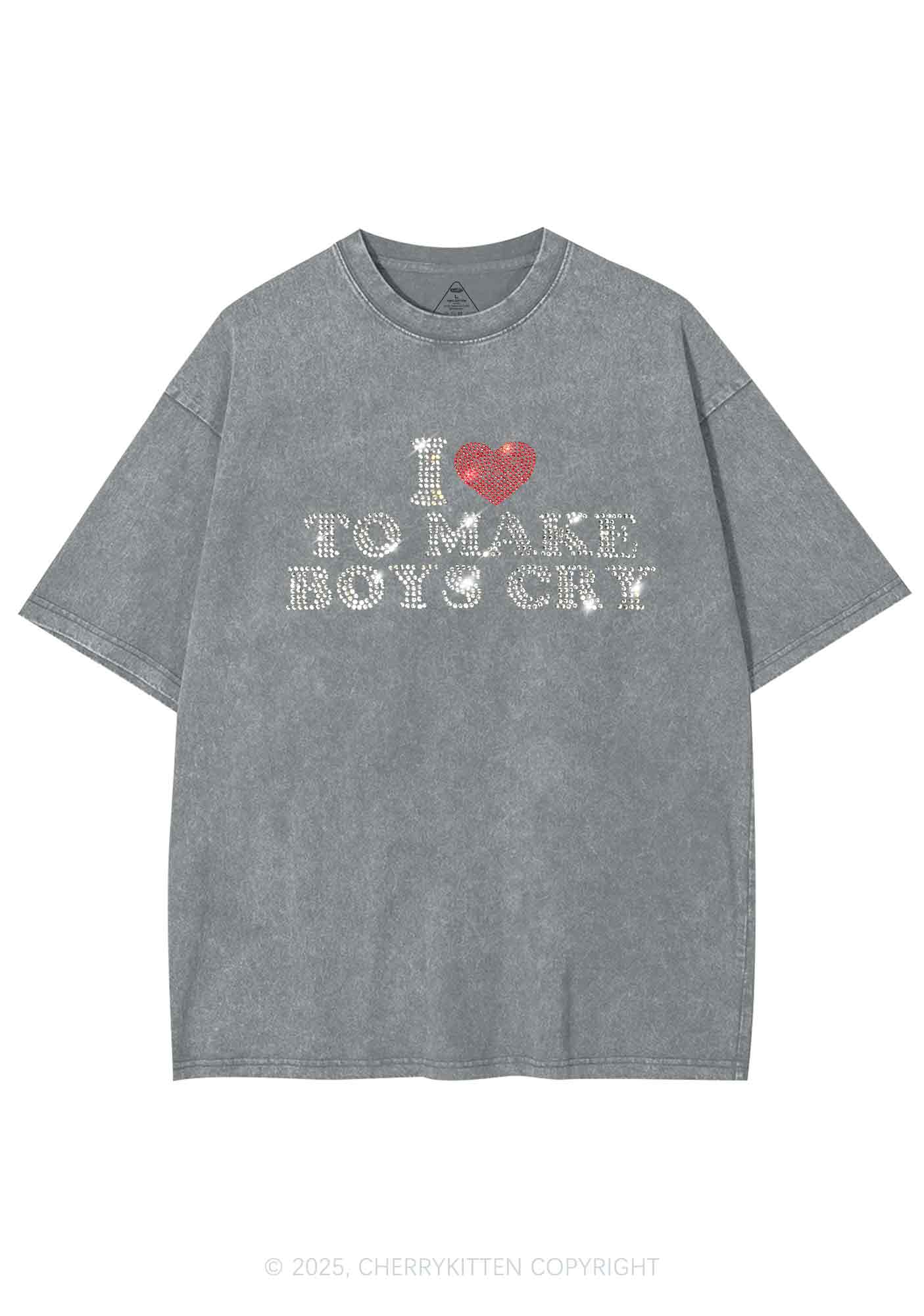 Rhinestone Love To Make Boys Cry Y2K Shirts Washed Tee Cherrykitten - Image 6