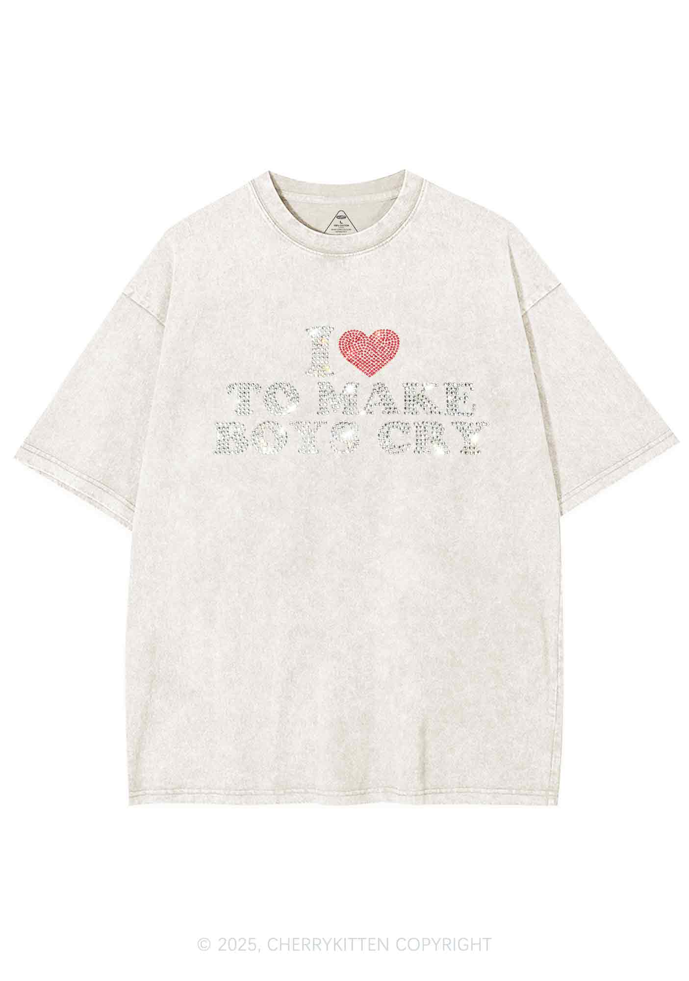 Rhinestone Love To Make Boys Cry Y2K Shirts Washed Tee Cherrykitten - Image 8