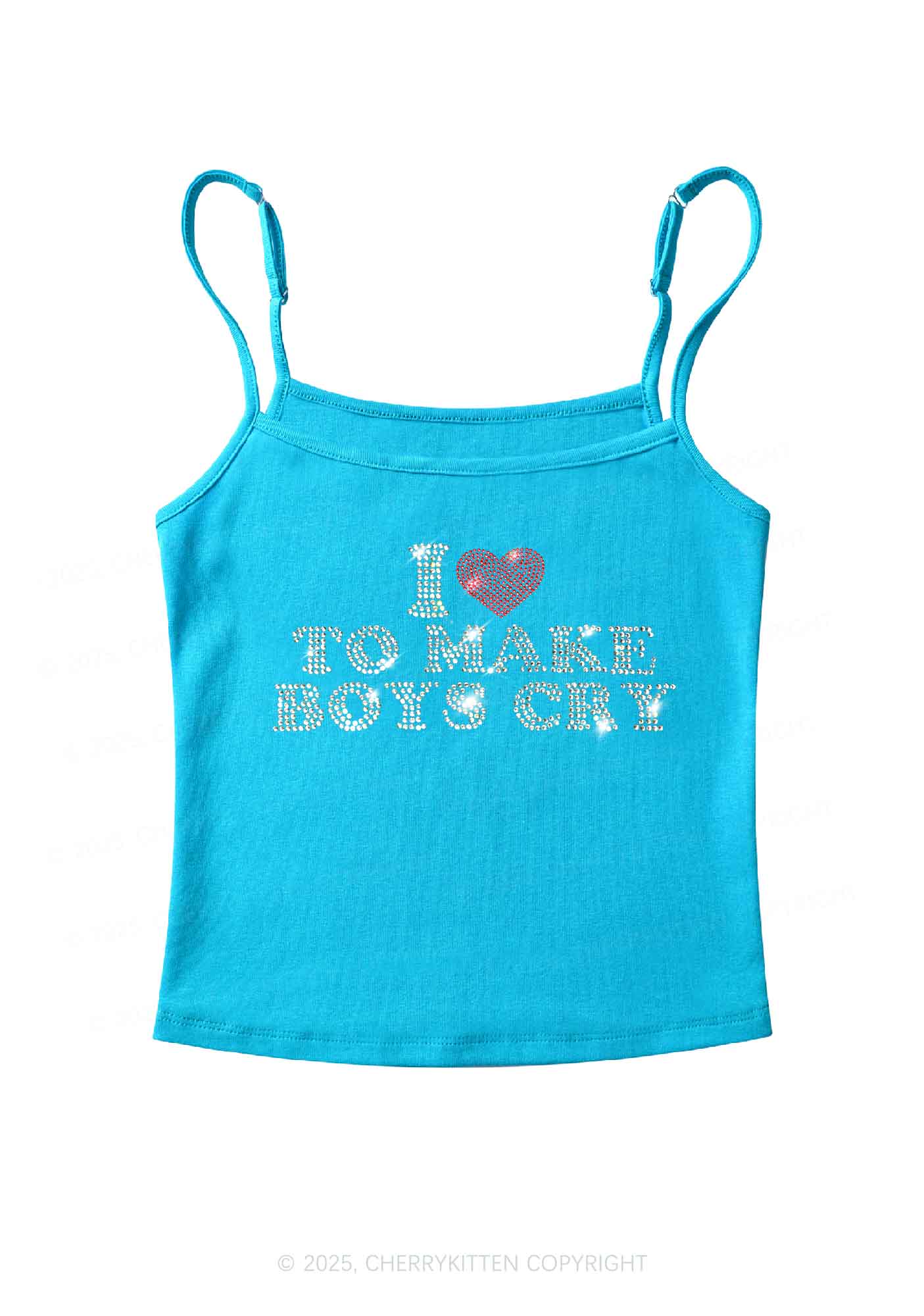Rhinestone Love To Make Boys Cry Y2K Spaghetti Strap Cami Cherrykitten - Image 3