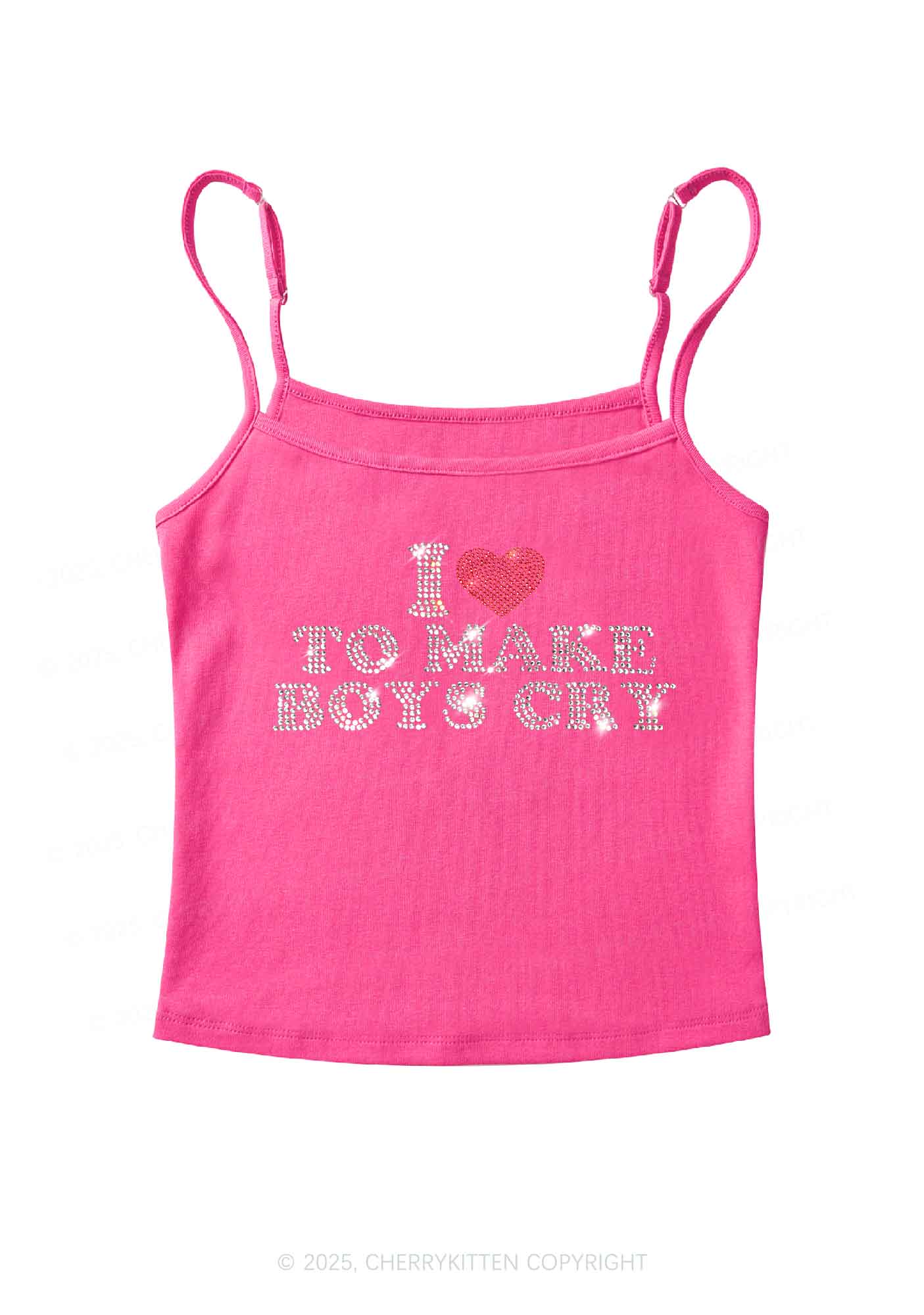 Rhinestone Love To Make Boys Cry Y2K Spaghetti Strap Cami Cherrykitten - Image 4
