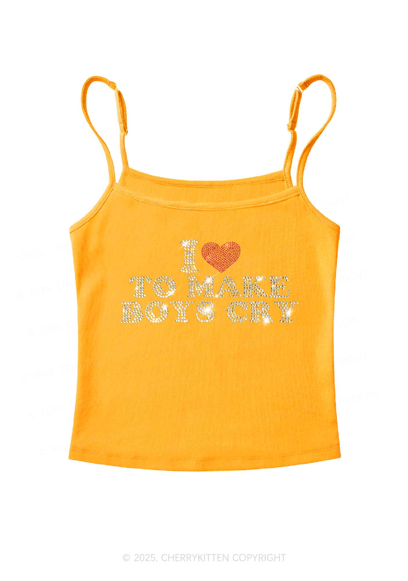 Rhinestone Love To Make Boys Cry Y2K Spaghetti Strap Cami Cherrykitten - Image 5