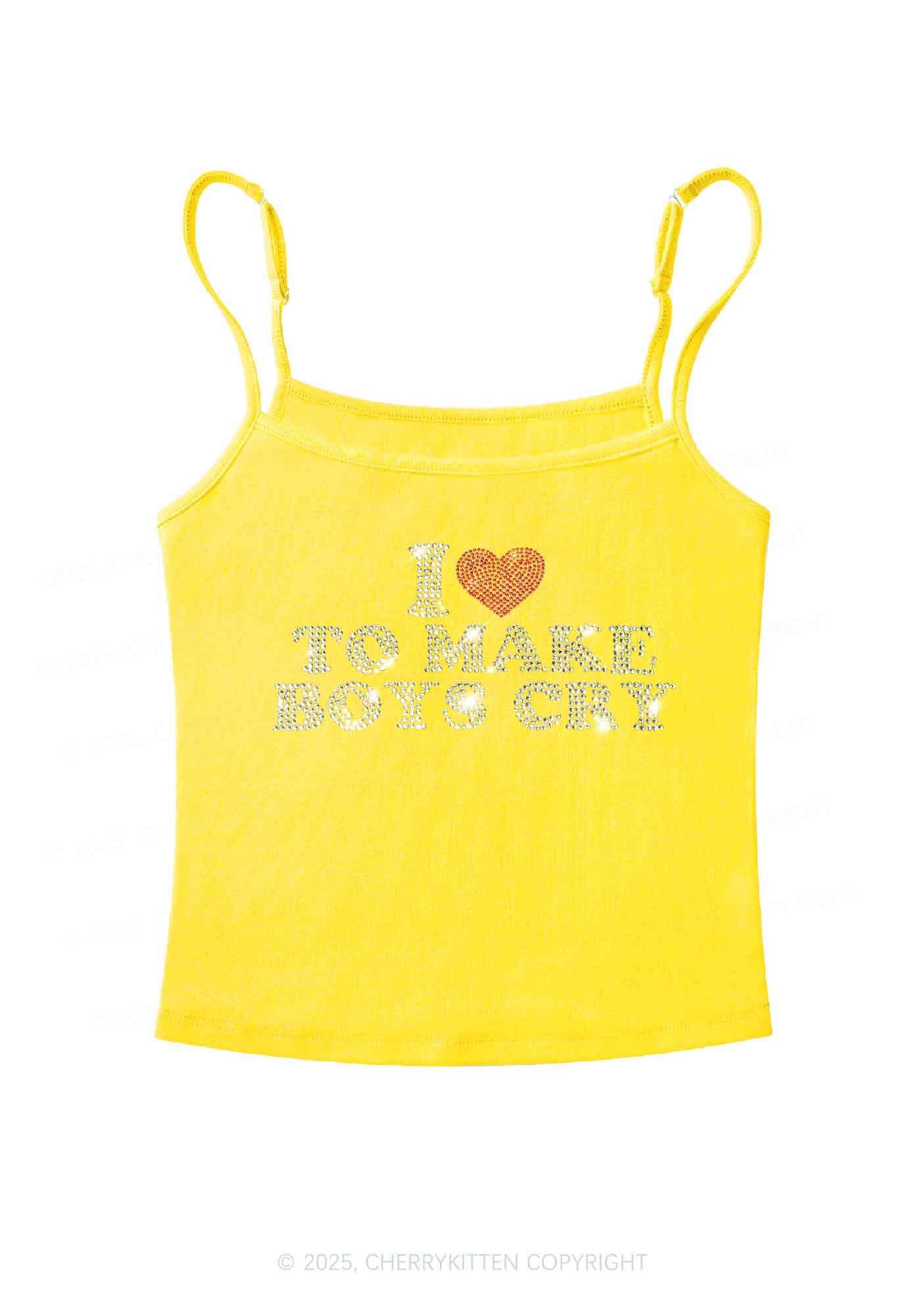 Rhinestone Love To Make Boys Cry Y2K Spaghetti Strap Cami Cherrykitten - Image 6