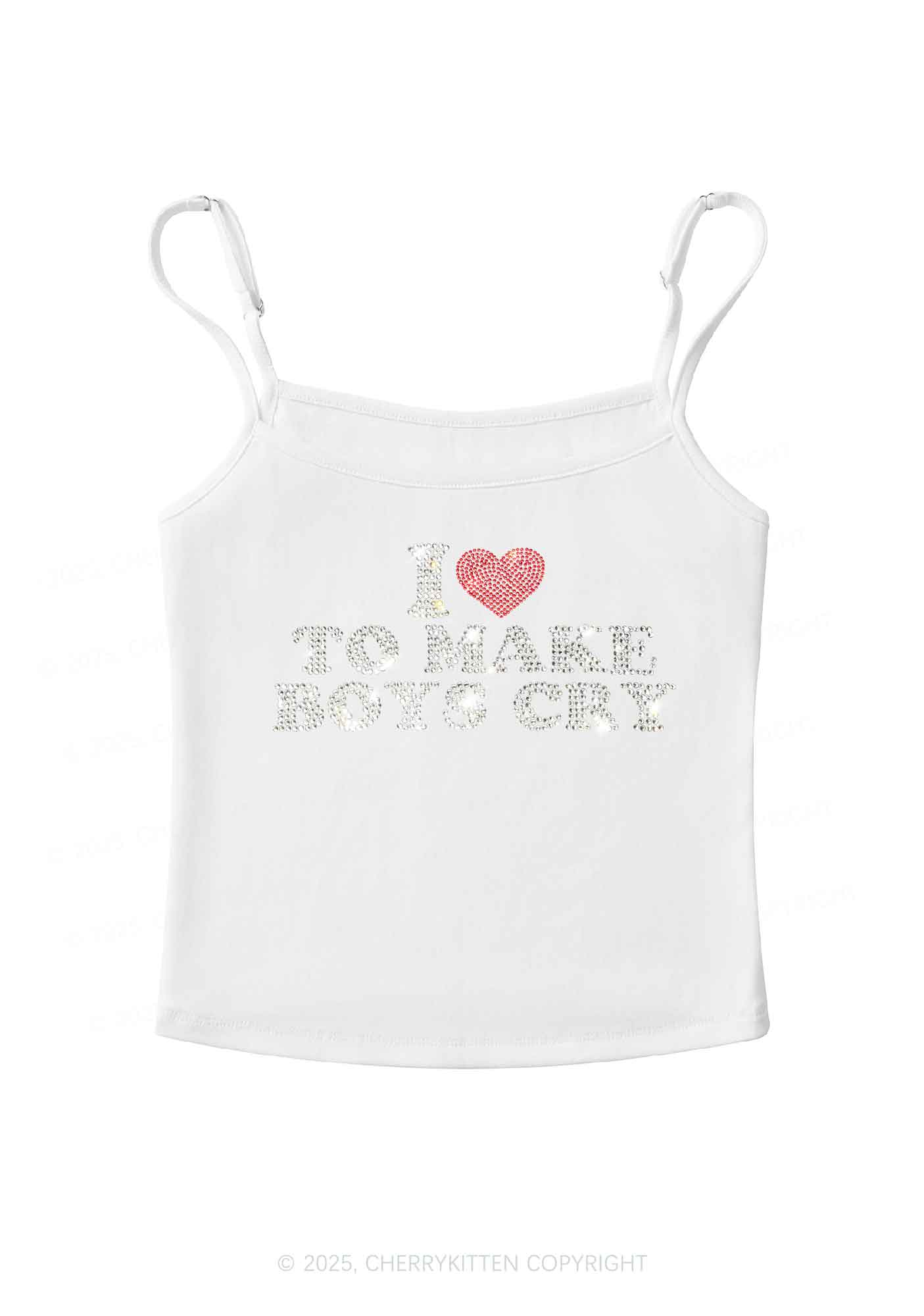 Rhinestone Love To Make Boys Cry Y2K Spaghetti Strap Cami Cherrykitten - Image 7