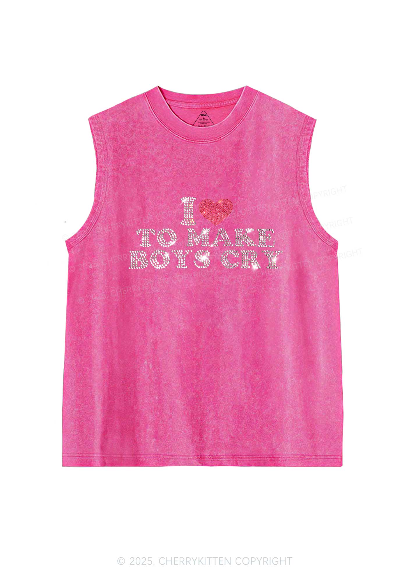 Rhinestone Love To Make Boys Cry Y2K Washed Muscle Tank Cherrykitten - Image 3