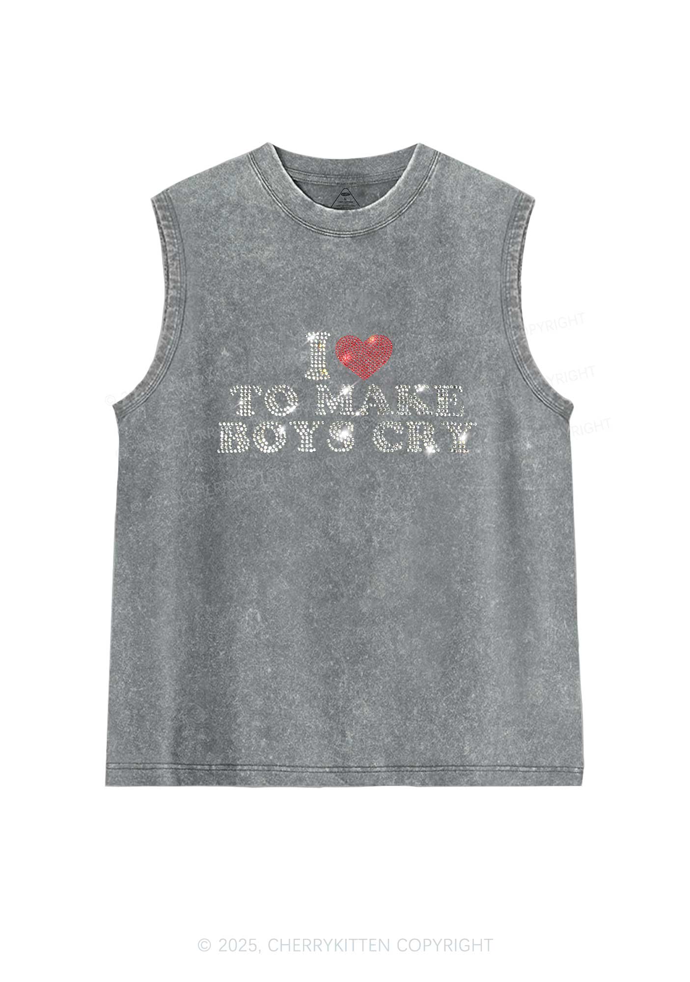 Rhinestone Love To Make Boys Cry Y2K Washed Muscle Tank Cherrykitten - Image 6