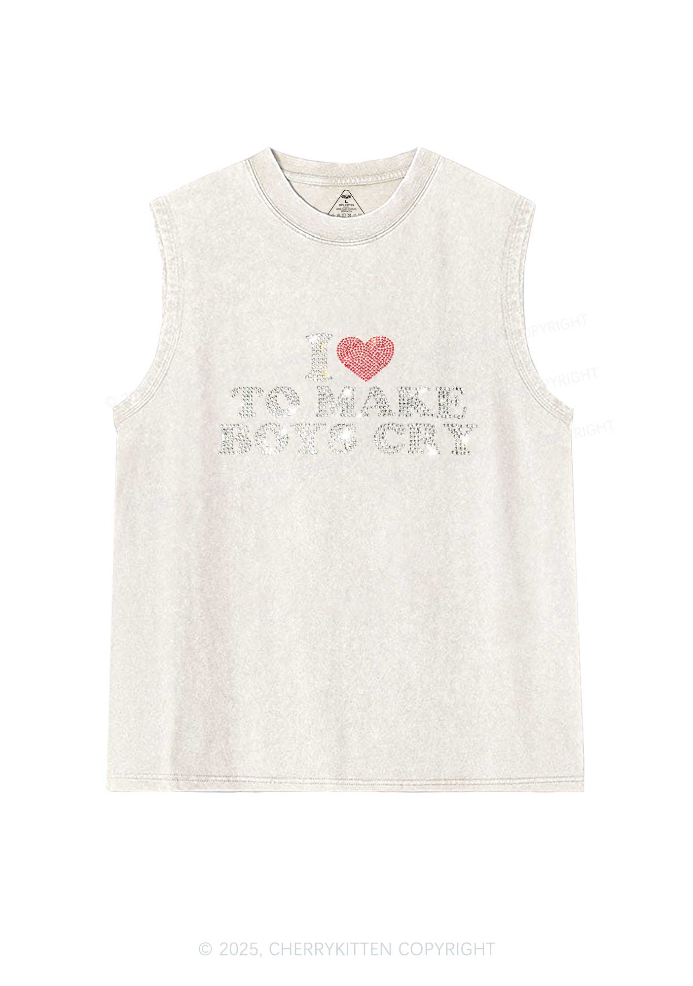Rhinestone Love To Make Boys Cry Y2K Washed Muscle Tank Cherrykitten - Image 7