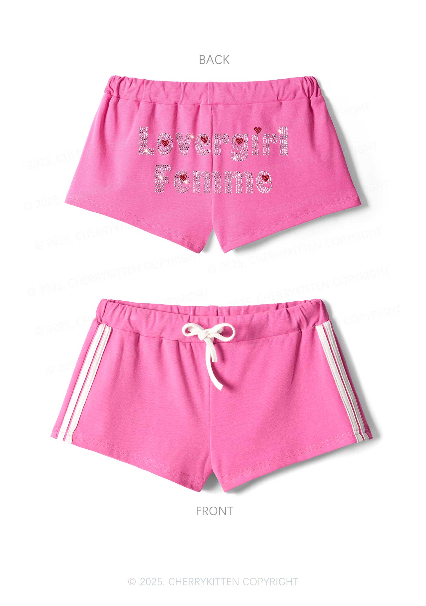 Rhinestone Lovergirl Femme Pride Y2K Drawstring Mini Shorts Cherrykitten - Image 3