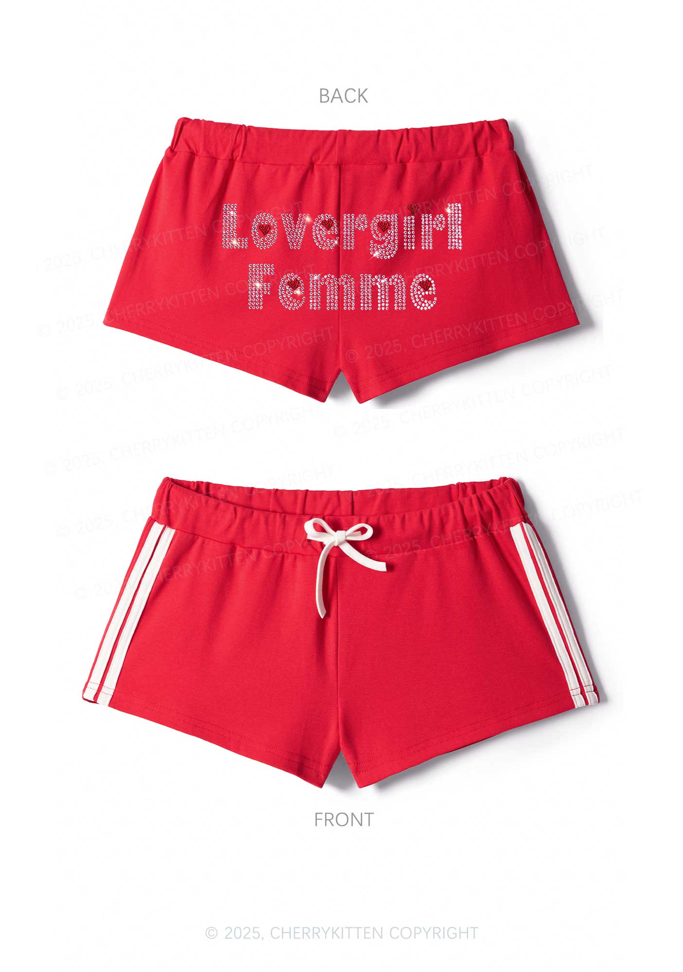 Rhinestone Lovergirl Femme Pride Y2K Drawstring Mini Shorts Cherrykitten - Image 4