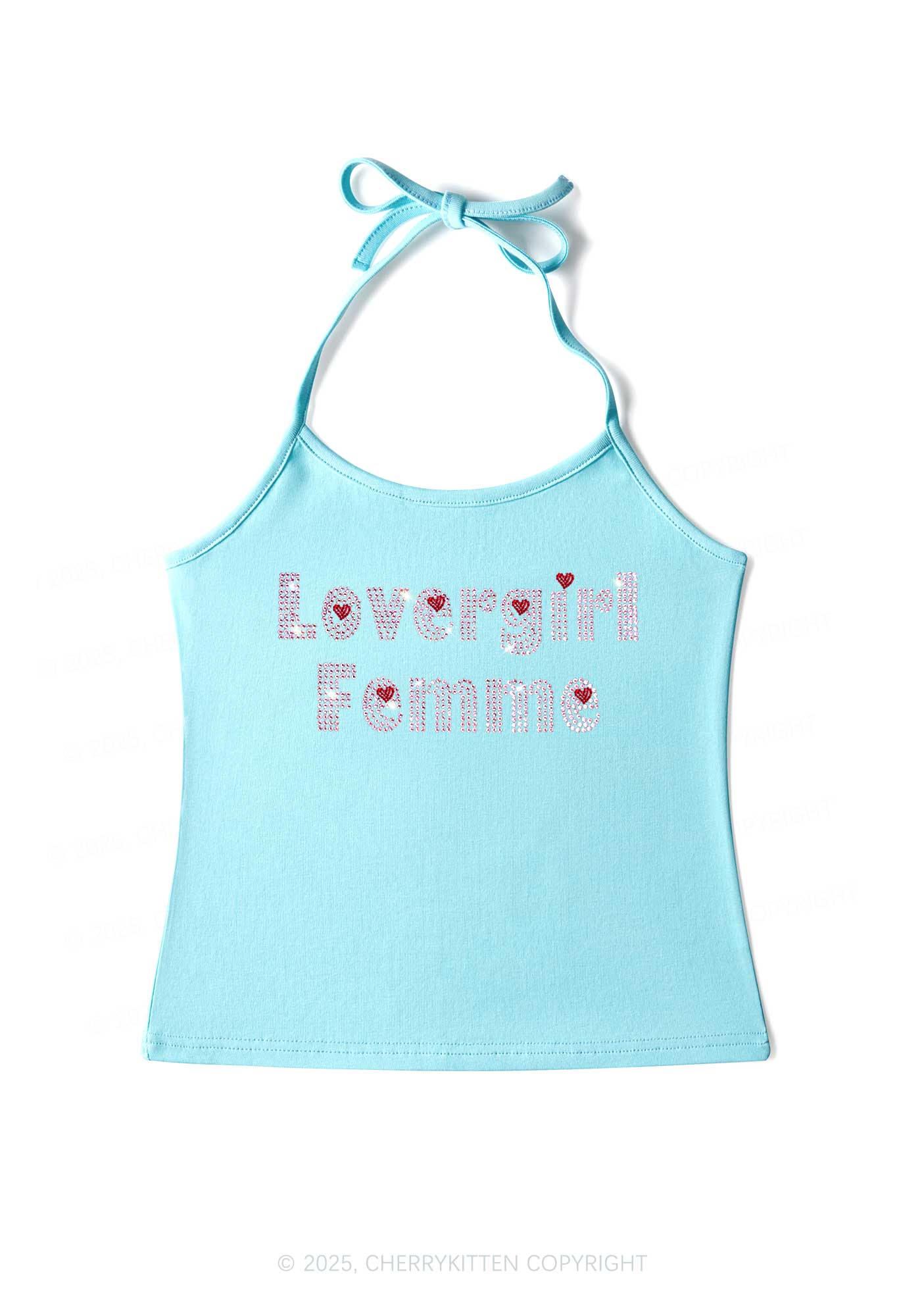 Rhinestone Lovergirl Femme Pride Y2K Halter Neck Cami Cherrykitten - Image 3