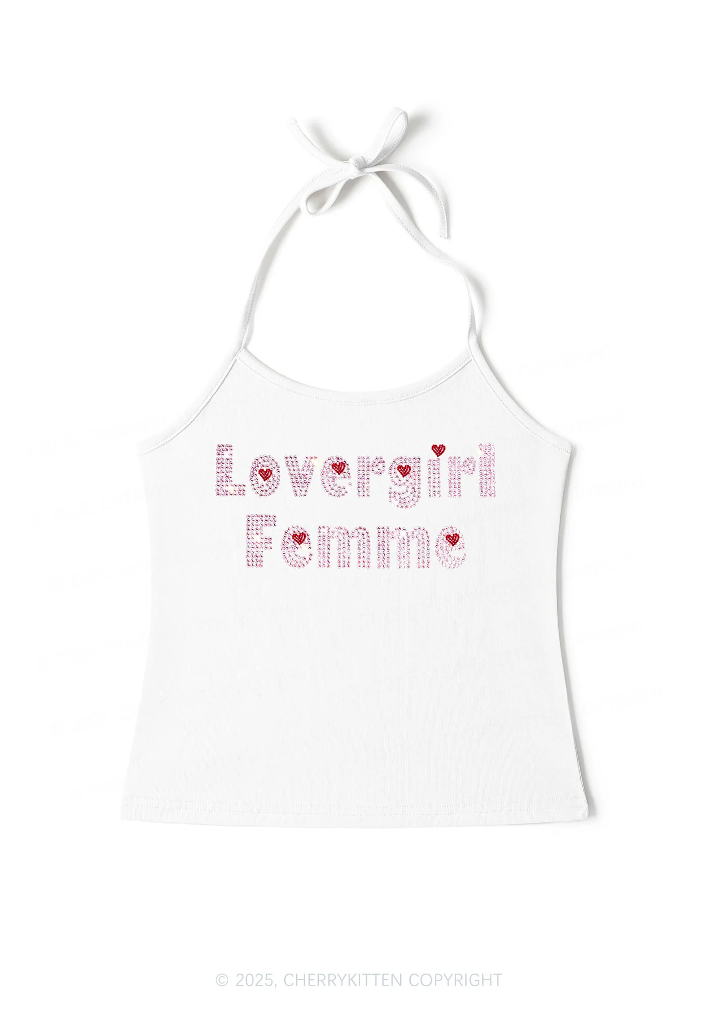 Rhinestone Lovergirl Femme Pride Y2K Halter Neck Cami Cherrykitten - Image 4