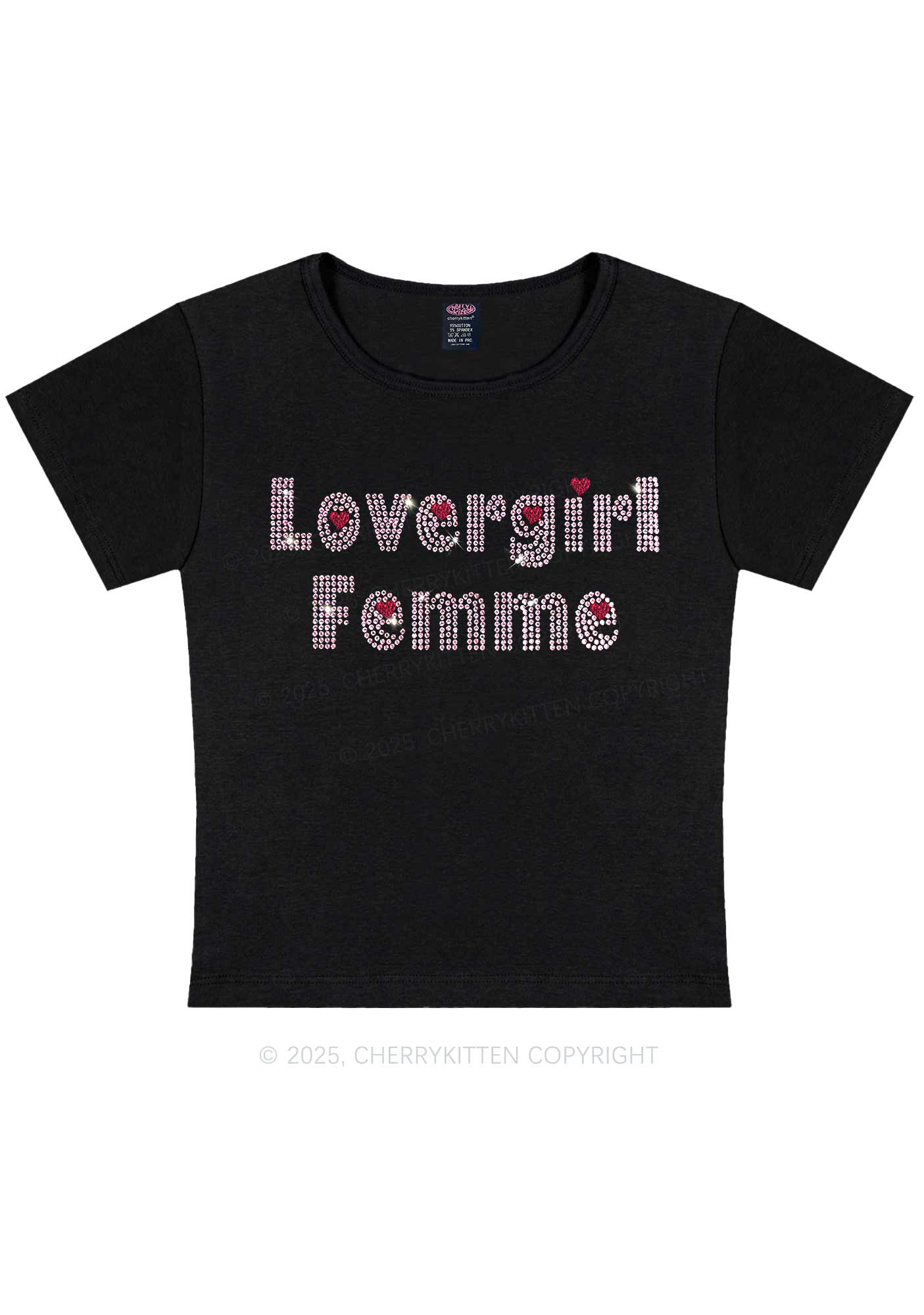 Rhinestone Lovergirl Femme Y2K Baby Tee Cherrykitten - Image 4