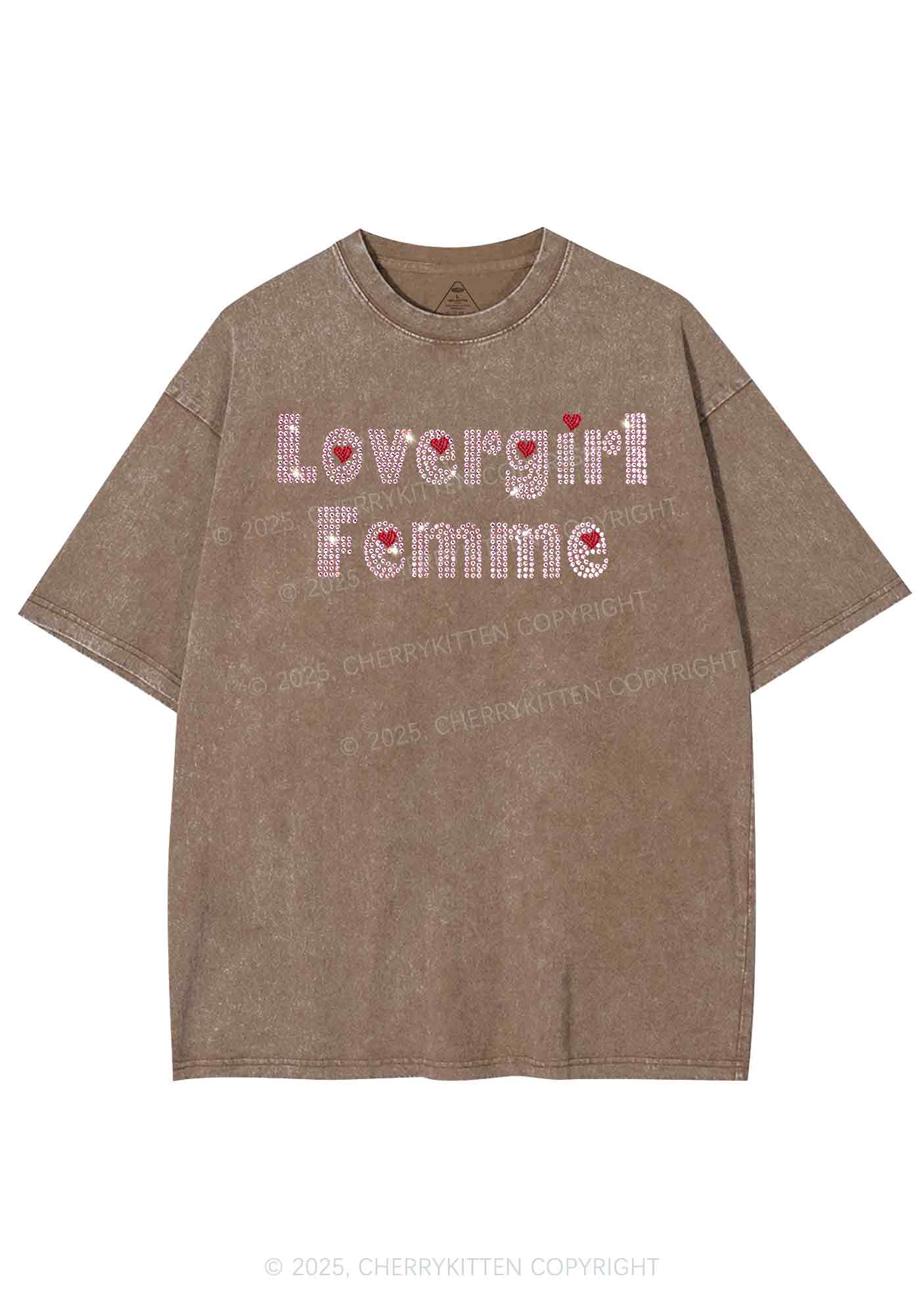 Rhinestone Lovergirl Femme Y2K Shirts Washed Tee Cherrykitten - Image 5