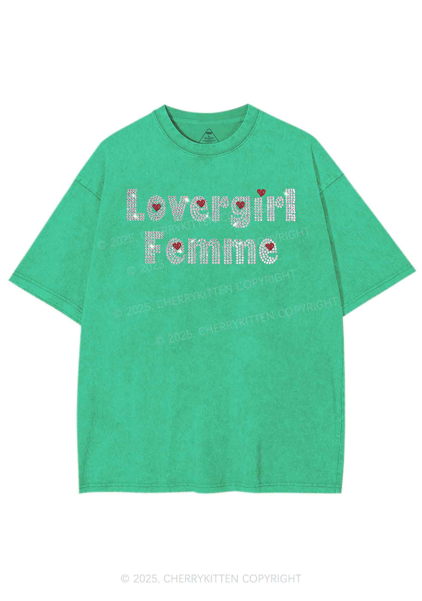 Rhinestone Lovergirl Femme Y2K Shirts Washed Tee Cherrykitten - Image 6