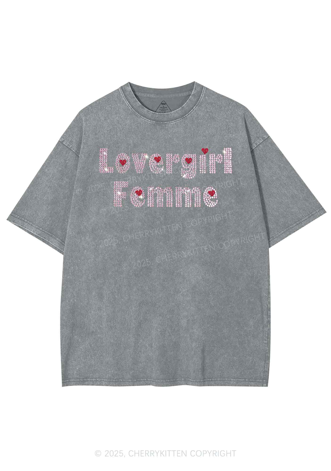Rhinestone Lovergirl Femme Y2K Shirts Washed Tee Cherrykitten - Image 7
