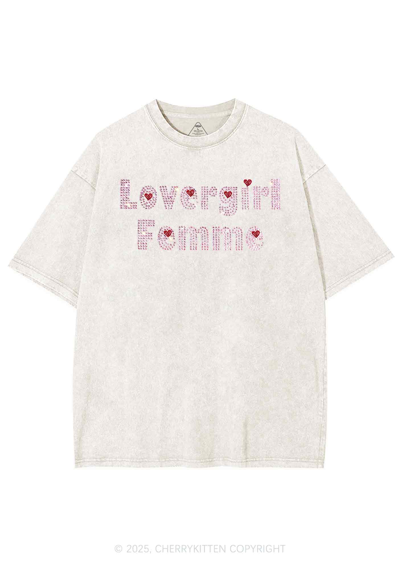 Rhinestone Lovergirl Femme Y2K Shirts Washed Tee Cherrykitten - Image 8