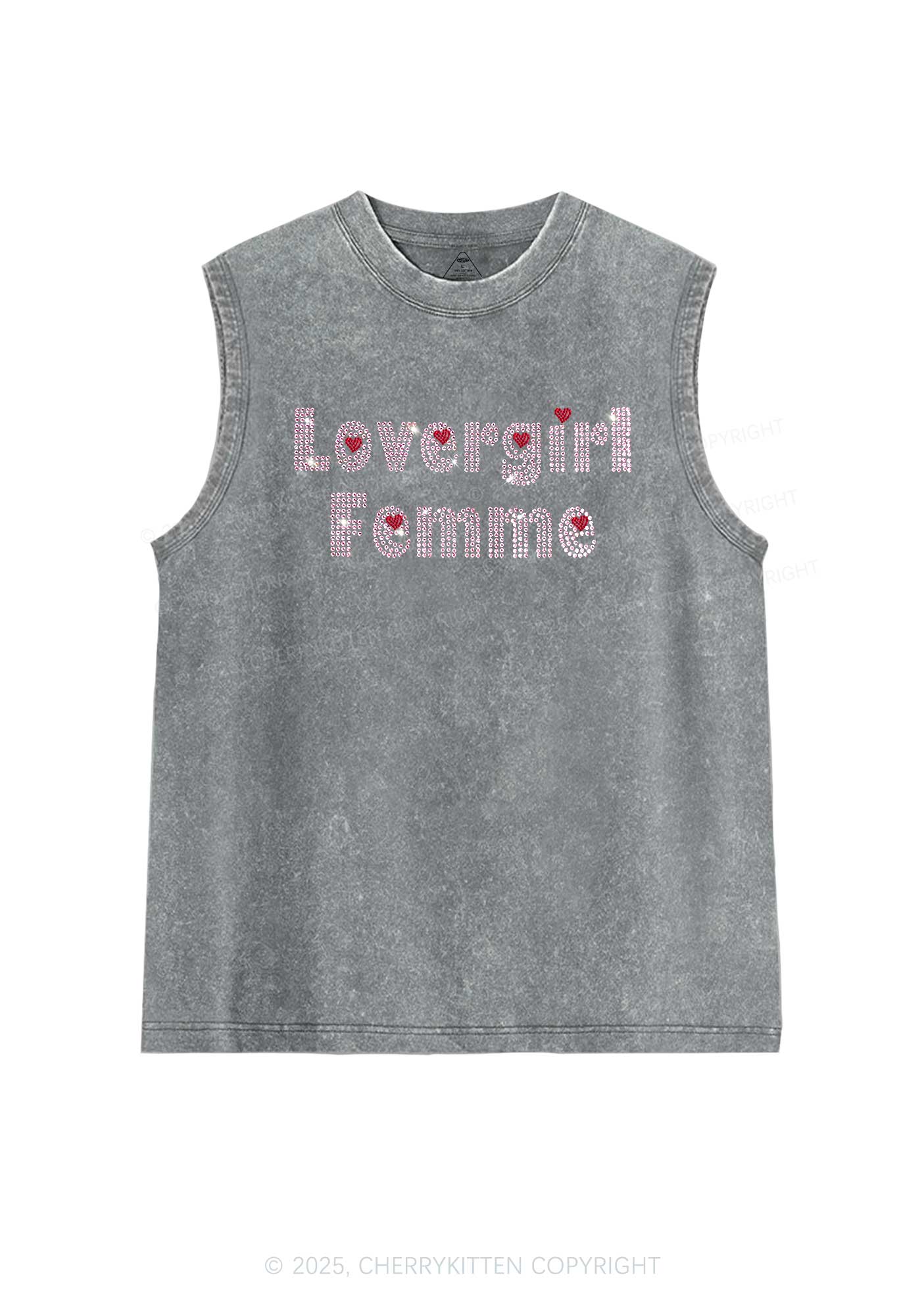 Rhinestone Lovergirl Femme Y2K Washed Muscle Tank Cherrykitten - Image 5