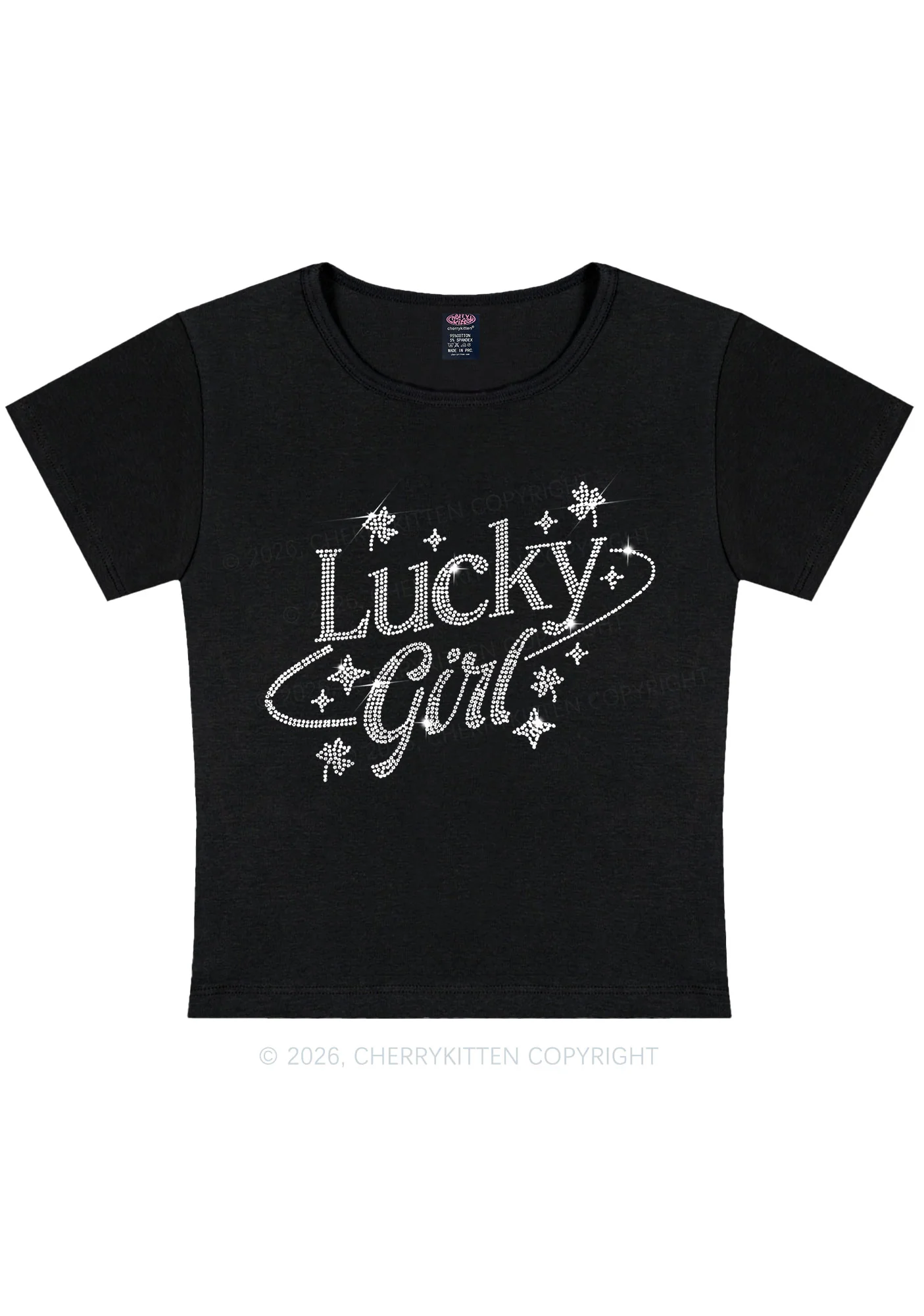 Rhinestone Lucky Girl St Patricks Y2K Baby Tee Cherrykitten - Image 3