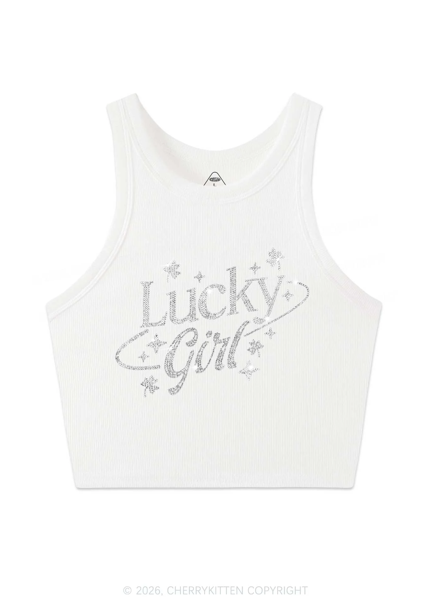 Rhinestone Lucky Girl St Patricks Y2K Crop Tank Top Cherrykitten - Image 3