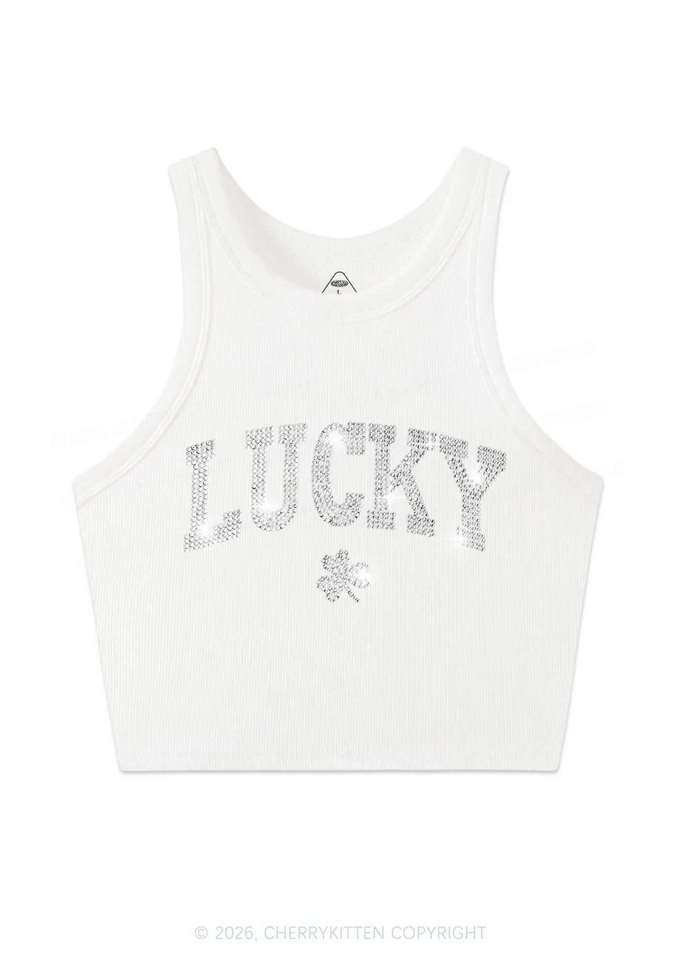 Rhinestone Lucky Shamrock St Patricks Y2K Crop Tank Top Cherrykitten - Image 4