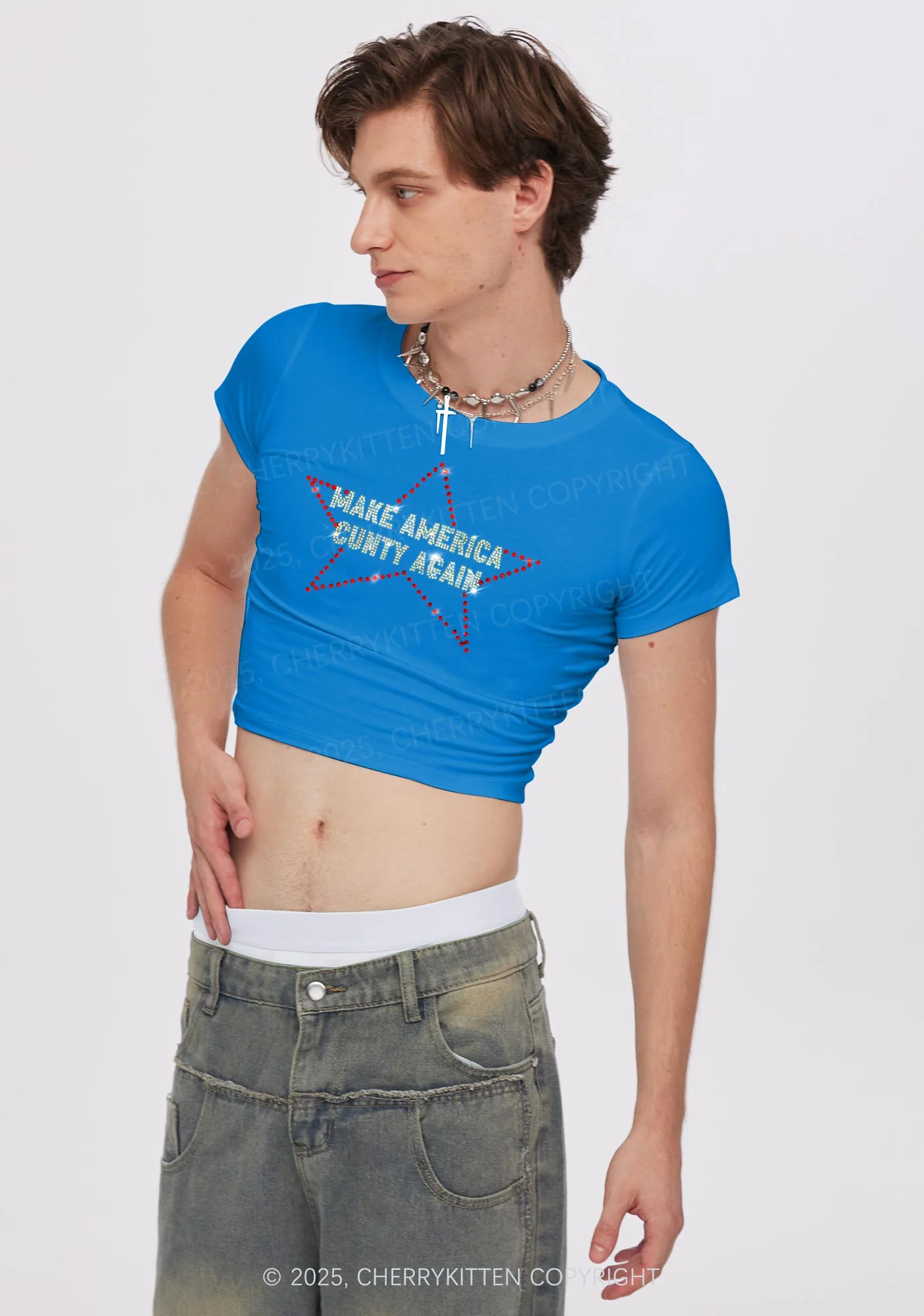 Rhinestone Make America Cxxty Again Y2K Baby Tee Cherrykitten - Image 3