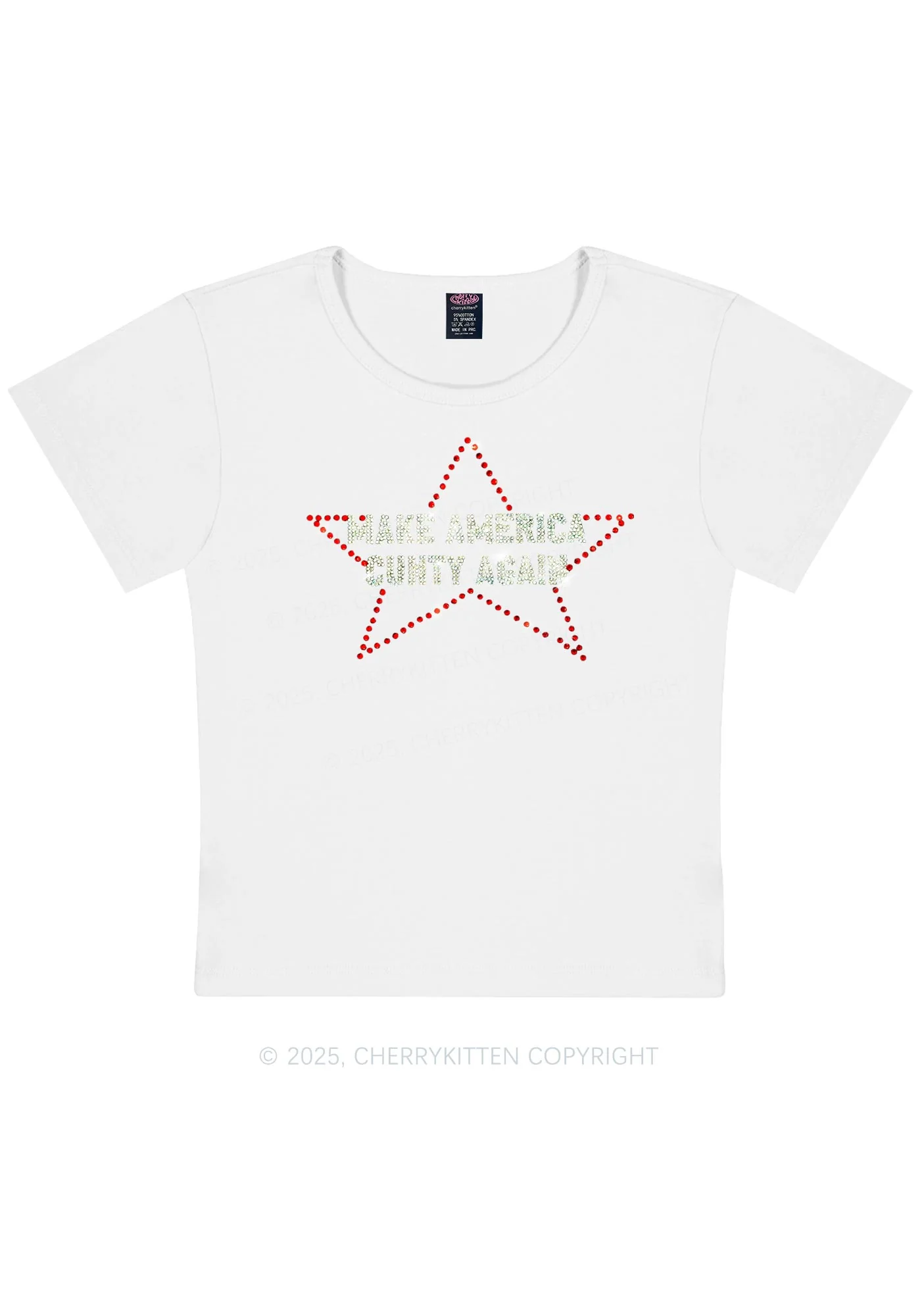 Curvy Rhinestone Make America Cxxty Again Y2K Baby Tee Cherrykitten - Image 5