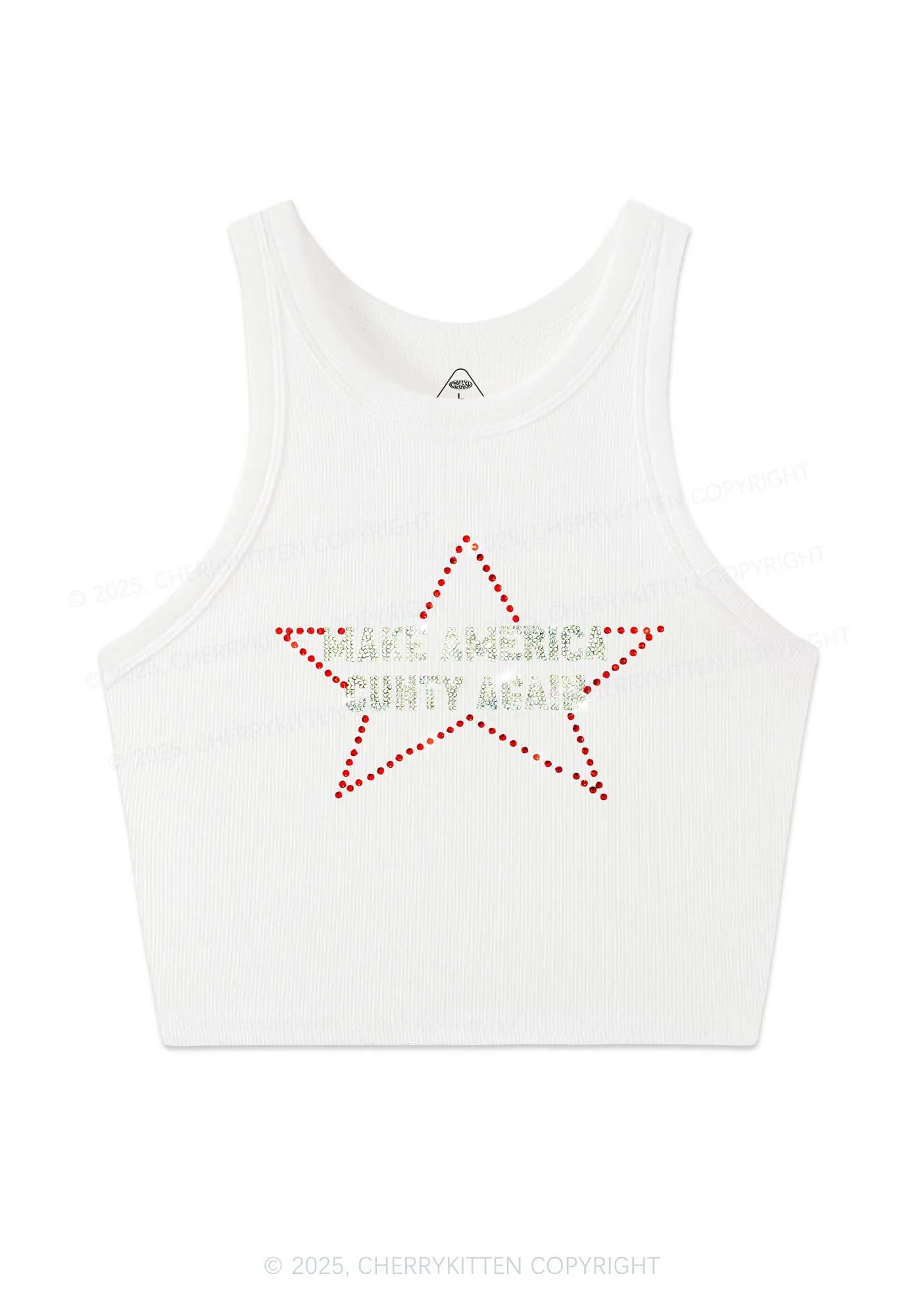 Rhinestone Make America Cxxty Again Y2K Crop Tank Top Cherrykitten - Image 3