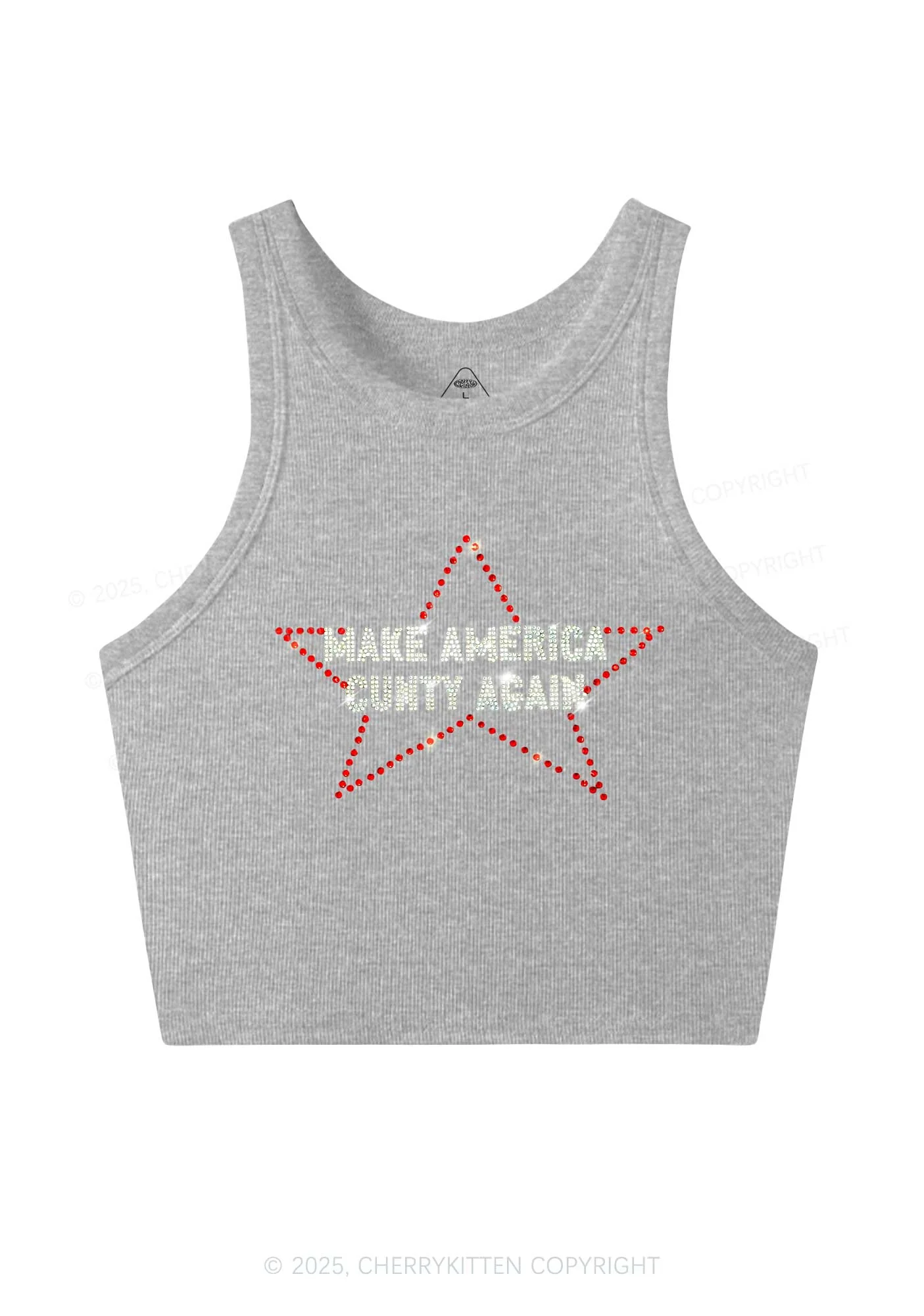 Rhinestone Make America Cxxty Again Y2K Crop Tank Top Cherrykitten - Image 4
