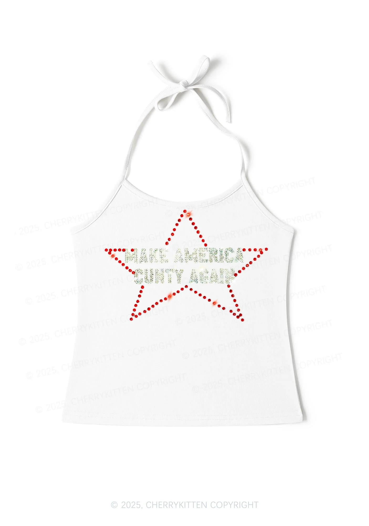 Rhinestone Make America Cxxty Again Y2K Halter Neck Cami Cherrykitten - Image 3