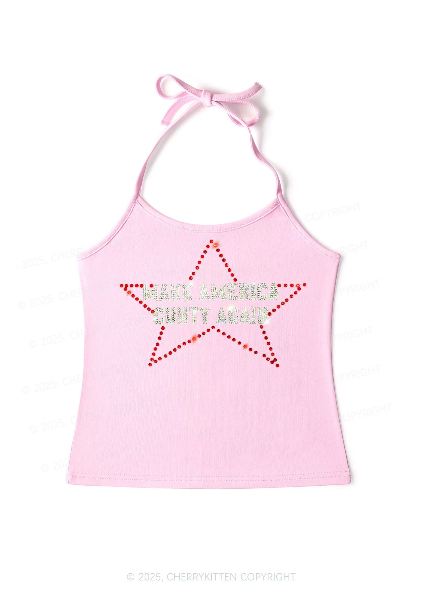Rhinestone Make America Cxxty Again Y2K Halter Neck Cami Cherrykitten - Image 4