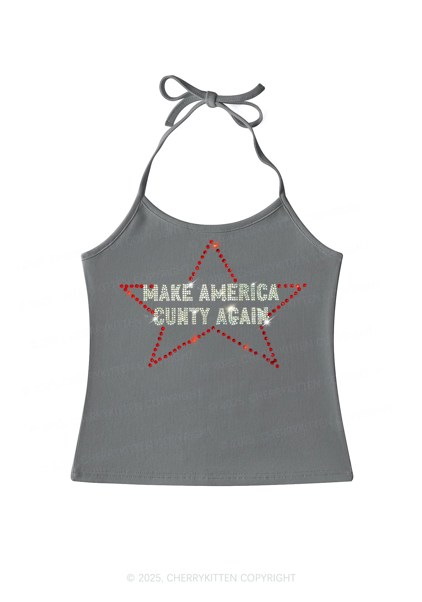 Rhinestone Make America Cxxty Again Y2K Halter Neck Cami Cherrykitten - Image 6