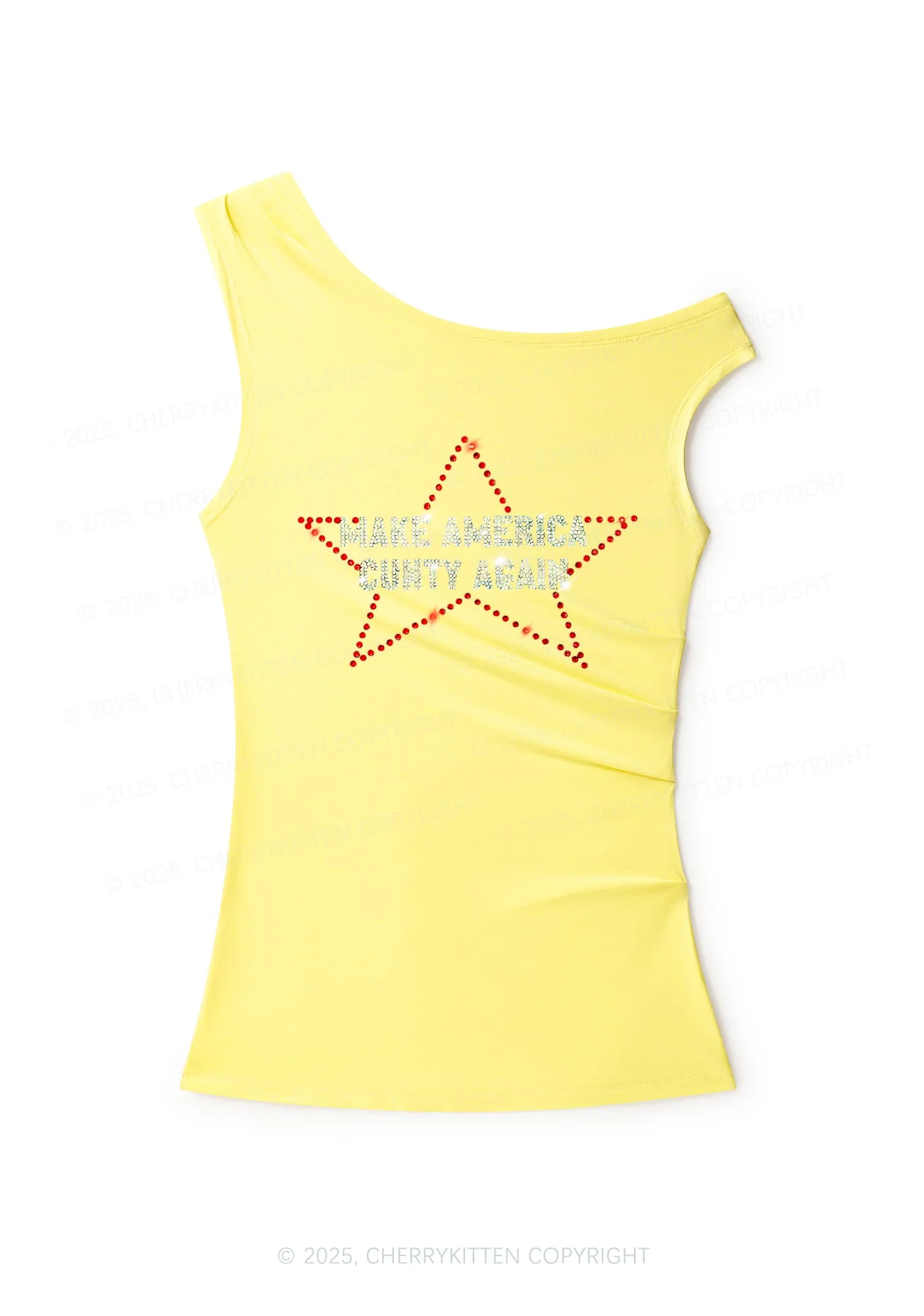 Rhinestone Make America Cxxty Again Y2K Off Shoulder Tank Top Cherrykitten - Image 3